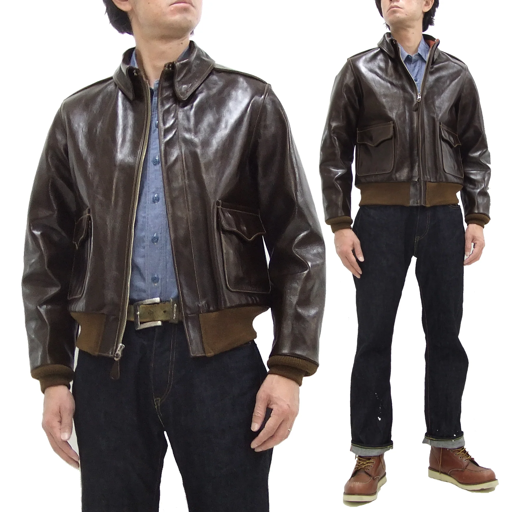 Buzz Rickson Jacket Men's A-2 Flight Jacket Plain A2 Aniline Leather Bomber Jacket BR80593 Seal Brown - Image 22