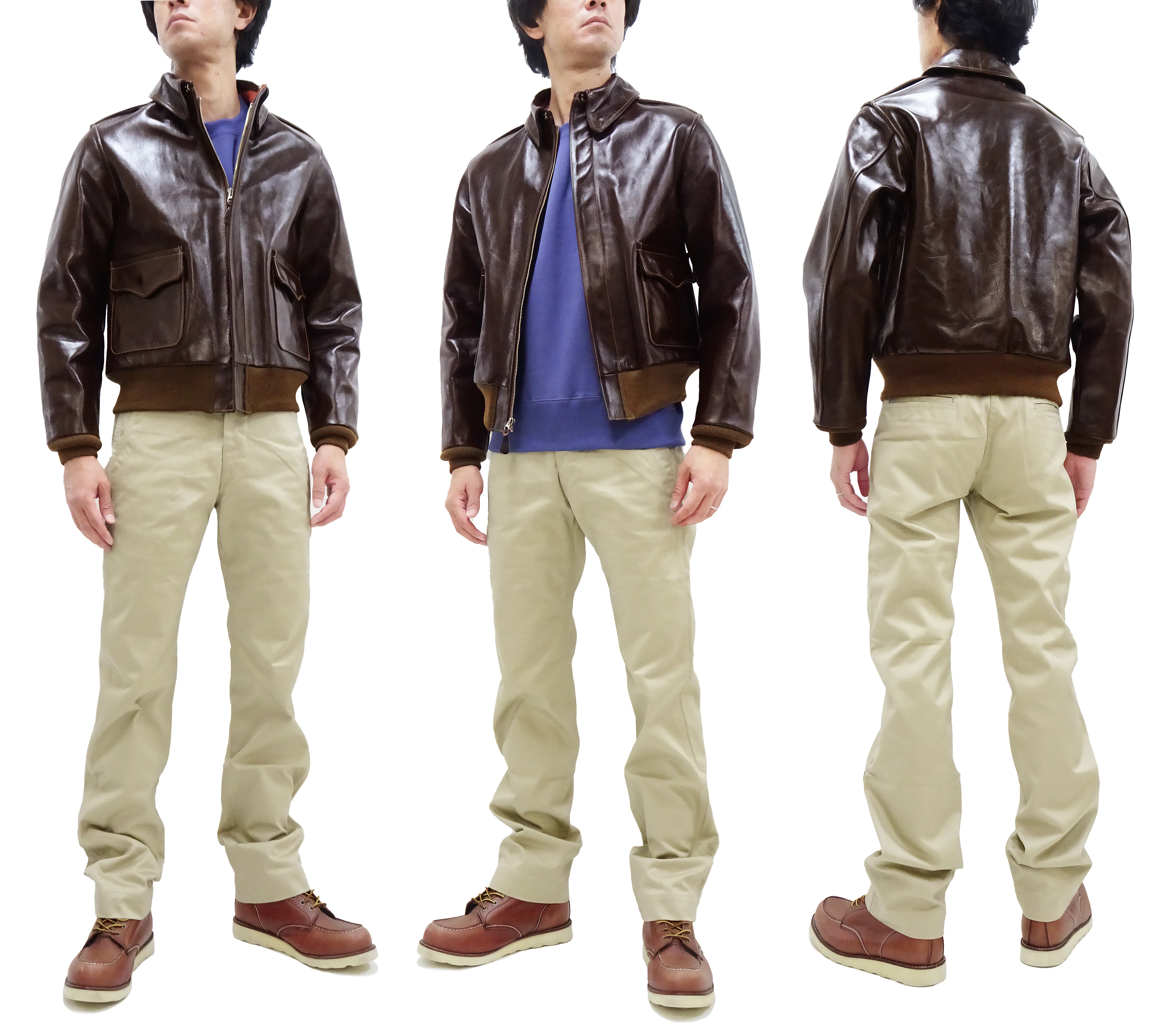 Buzz Rickson Jacket Men's A-2 Flight Jacket Plain A2 Aniline Leather Bomber Jacket BR80593 Seal Brown - Image 3