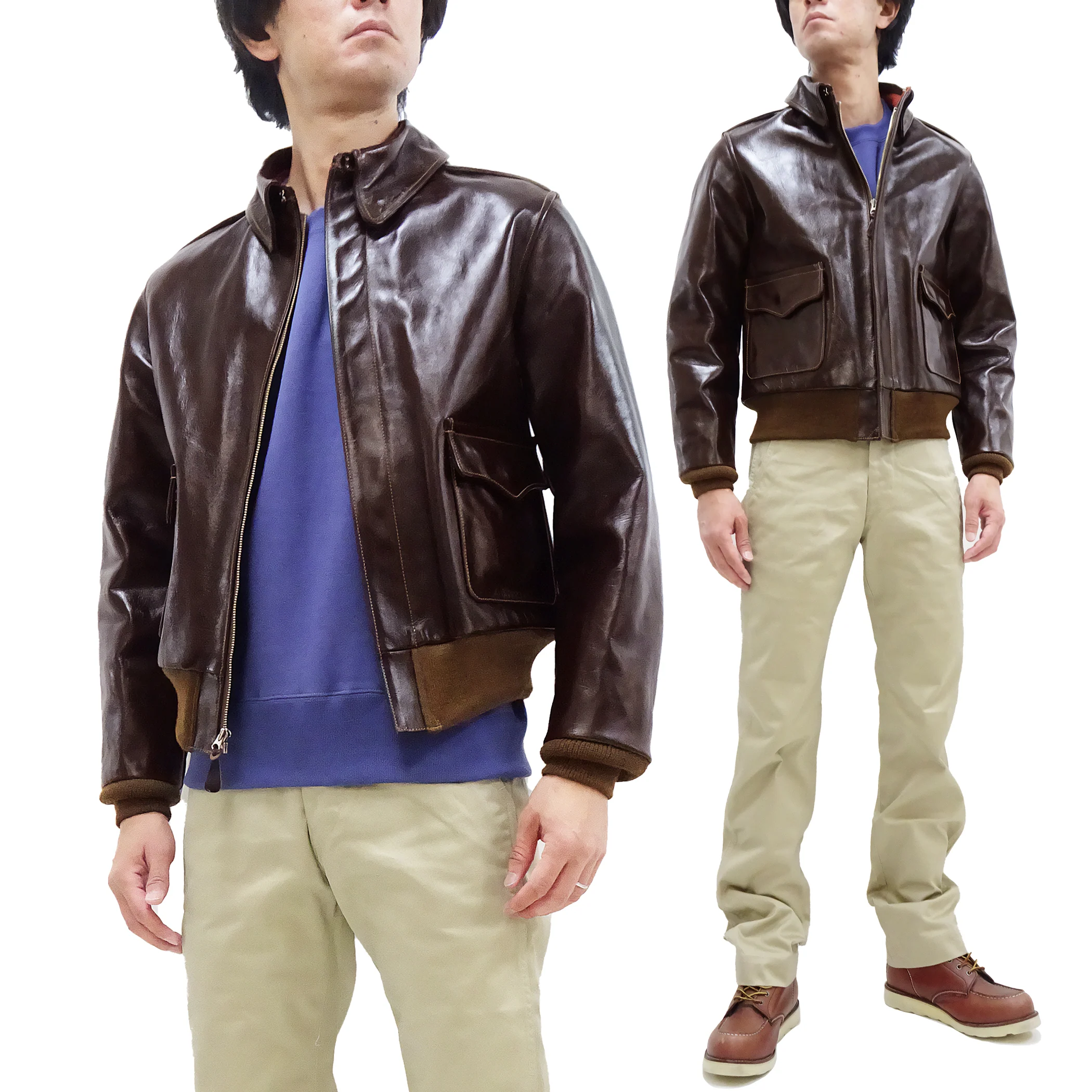 Buzz Rickson Jacket Men's A-2 Flight Jacket Plain A2 Aniline Leather Bomber Jacket BR80593 Seal Brown - Image 4