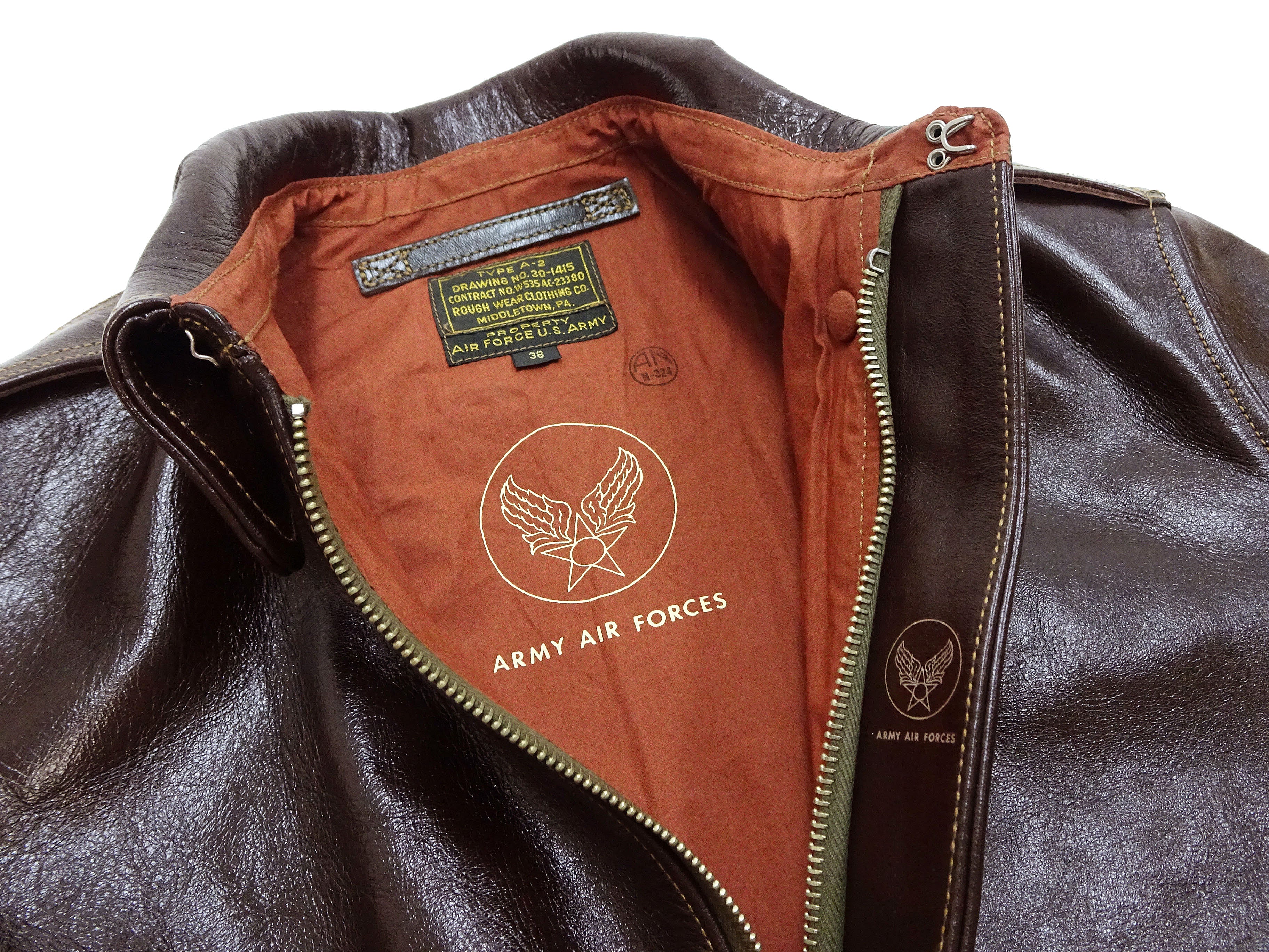 Buzz Rickson Jacket Men's A-2 Flight Jacket Plain A2 Aniline Leather Bomber Jacket BR80593 Seal Brown - Image 9