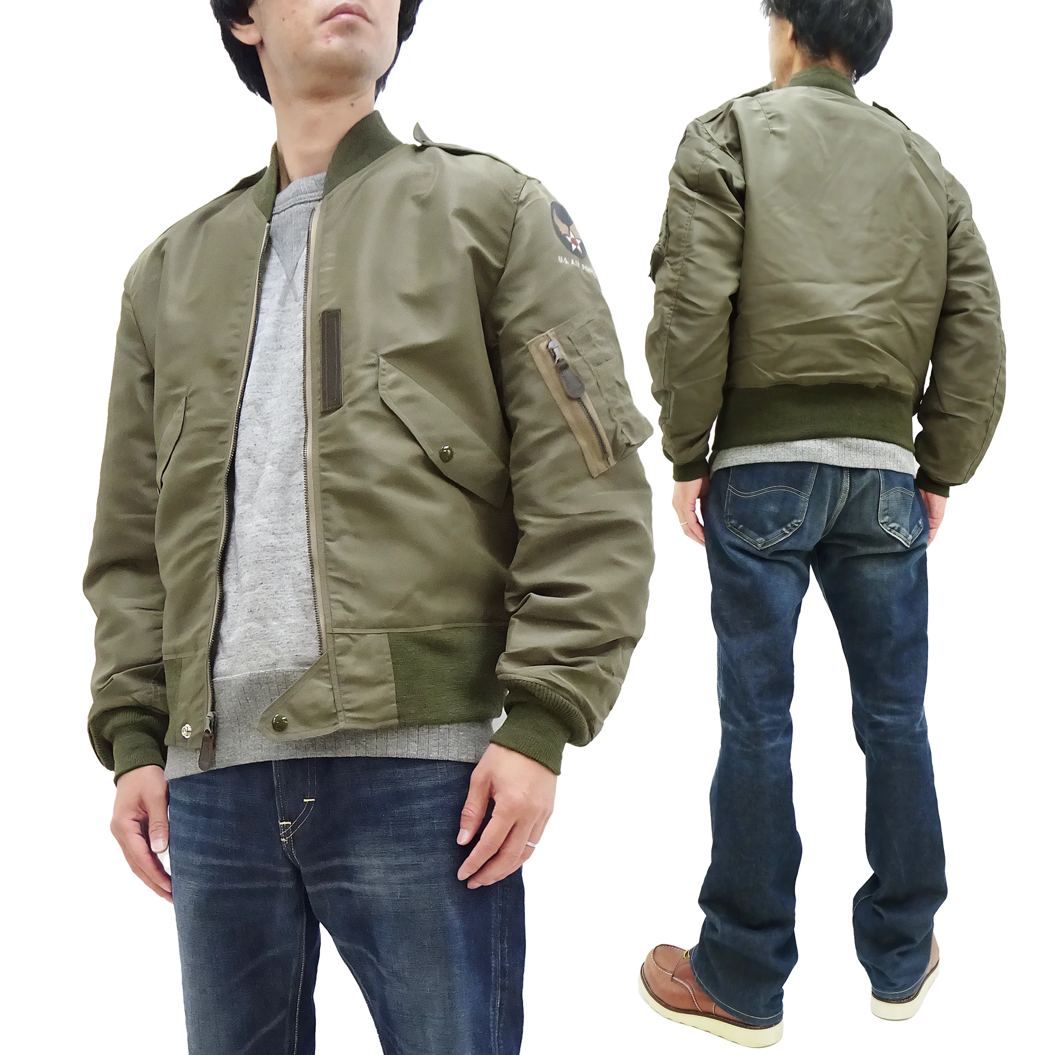 Buzz Rickson Jacket Men's L-2 Flight Jacket Plain Nylon Bomber Jacket L2 BR15125 Olive Drab - Image 6