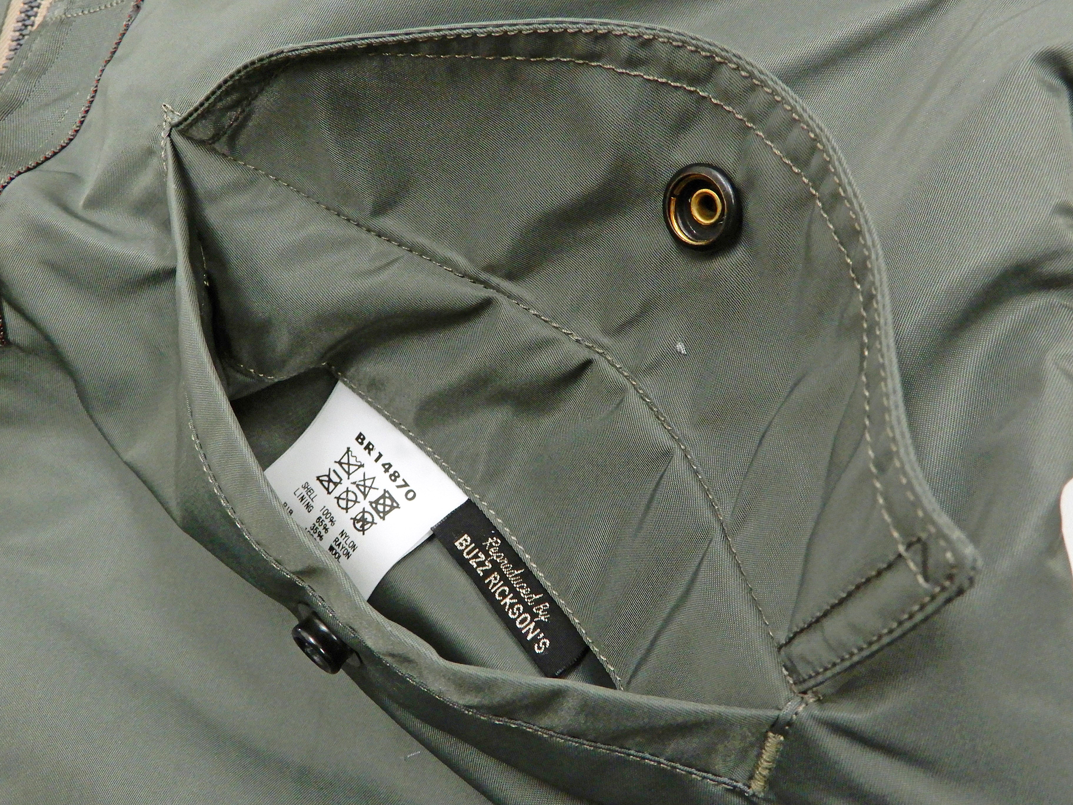 Buzz Rickson Jacket Men's L-2B Flight Jacket Plain Bomber Jacket L2B BR14870 Sage-Green - Image 11