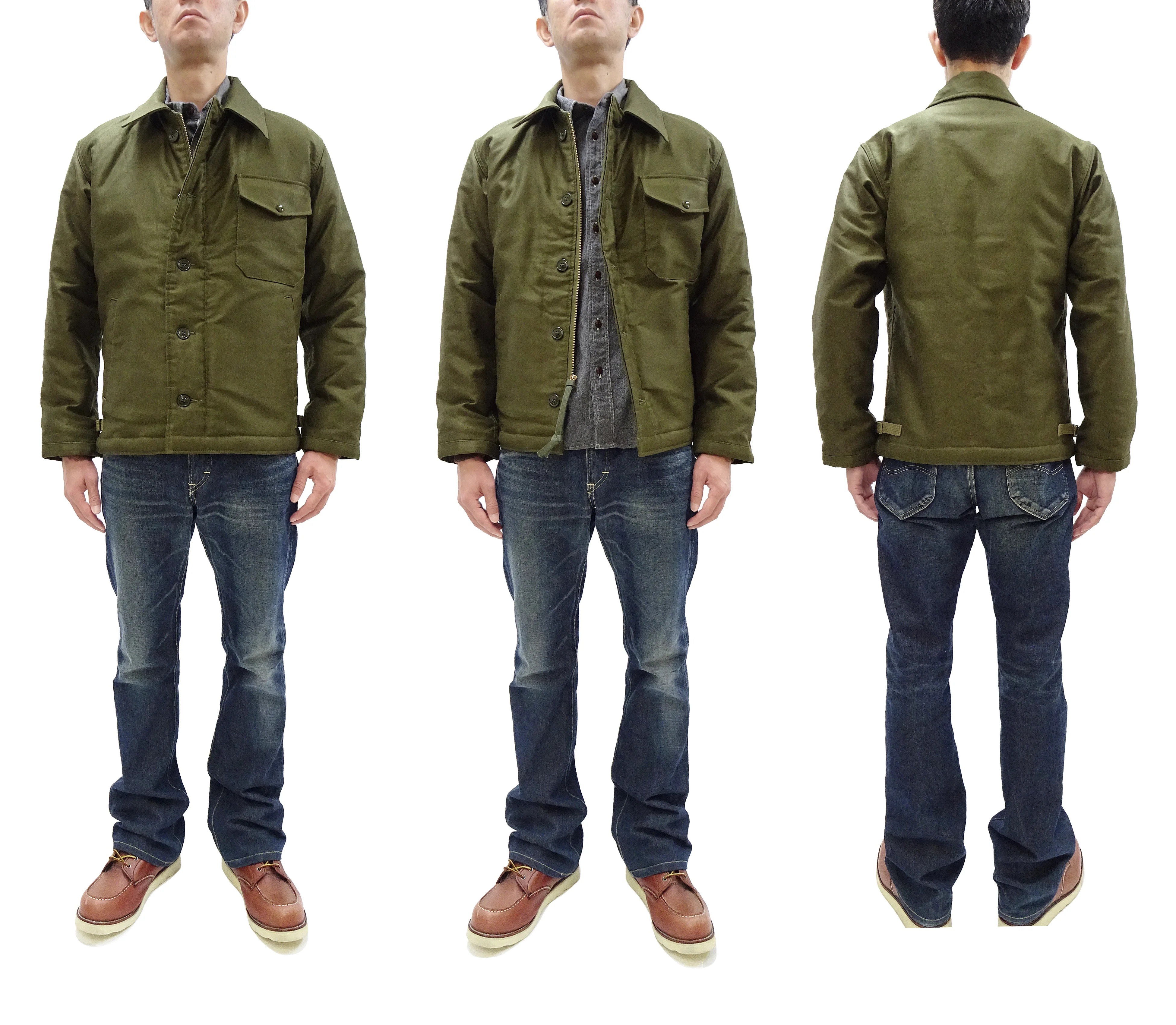 Buzz Rickson Jacket Men's Reproduction of the U.S. Navy A-2 Deck Jacket in Jungle Cloth Outer Shell Version BR15155 Olive-Drab - Image 3