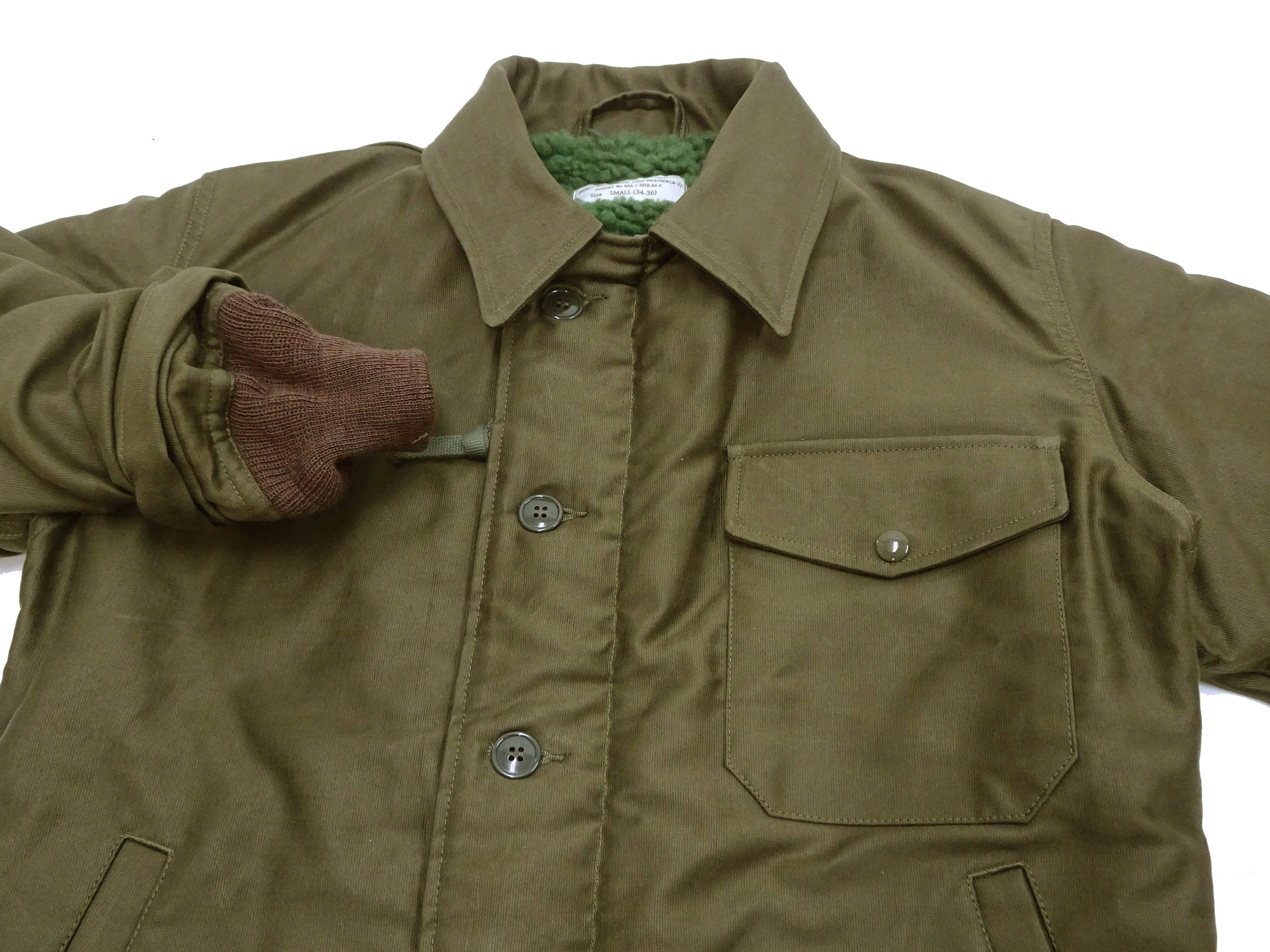 Buzz Rickson Jacket Men's Reproduction of the U.S. Navy A-2 Deck Jacket in Jungle Cloth Outer Shell Version BR15155 Olive-Drab - Image 6