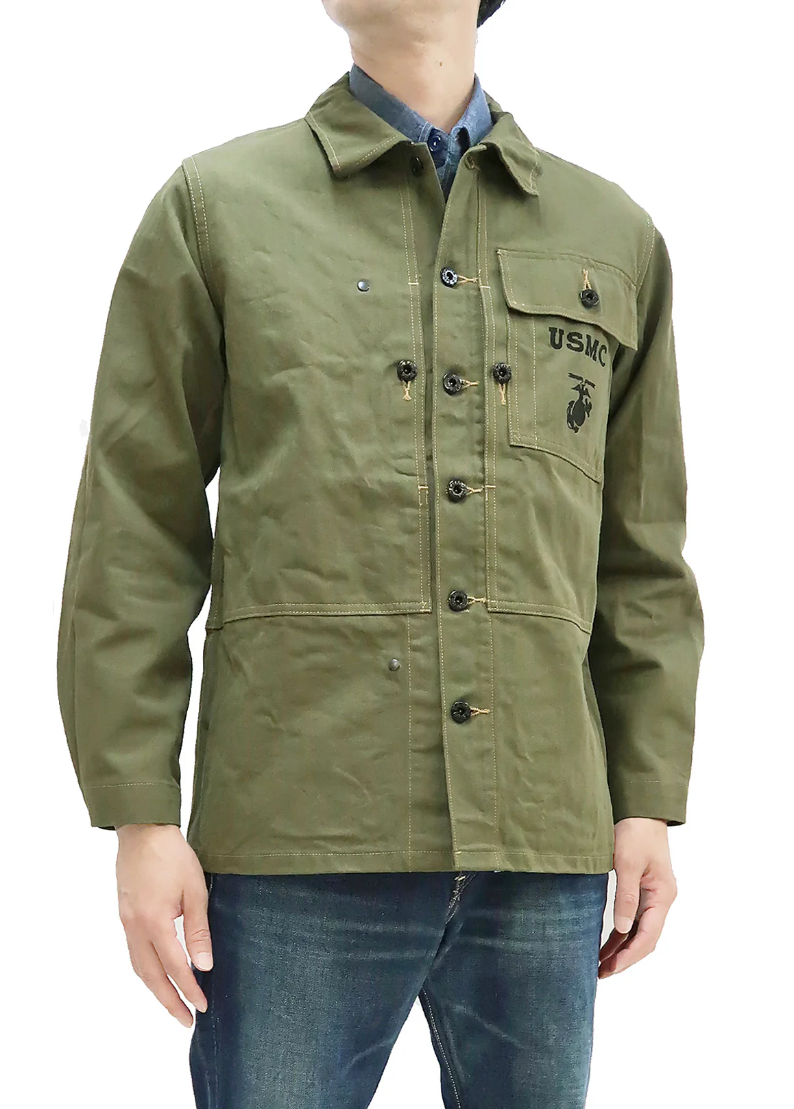 Buzz Rickson Jacket Men's Reproduction of WW2 USMC P44 HBT Utility Jacket P-44 BR15123 Olive - Image 19