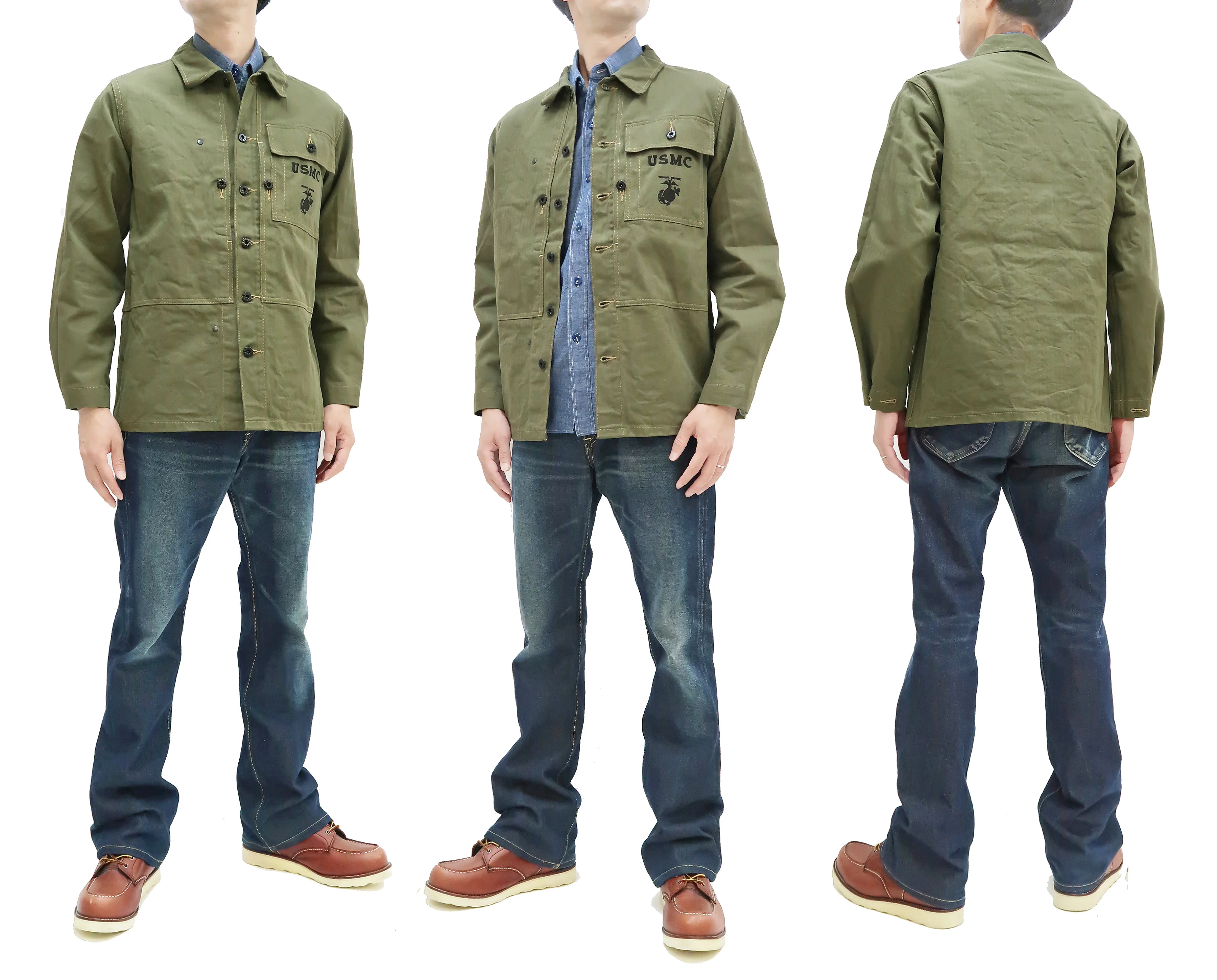 Buzz Rickson Jacket Men's Reproduction of WW2 USMC P44 HBT Utility Jacket P-44 BR15123 Olive - Image 21