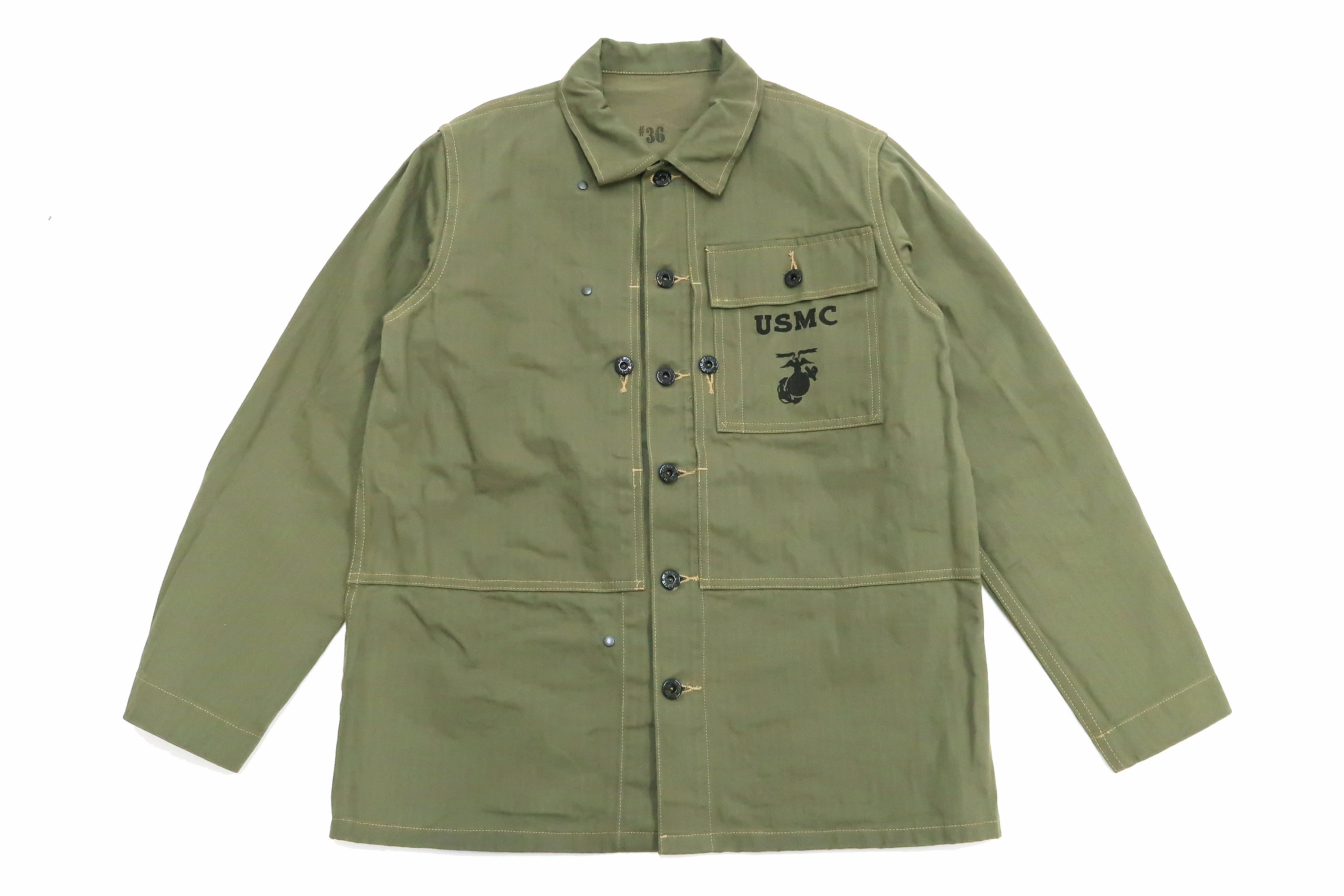 Buzz Rickson Jacket Men's Reproduction of WW2 USMC P44 HBT Utility Jacket P-44 BR15123 Olive - Image 6