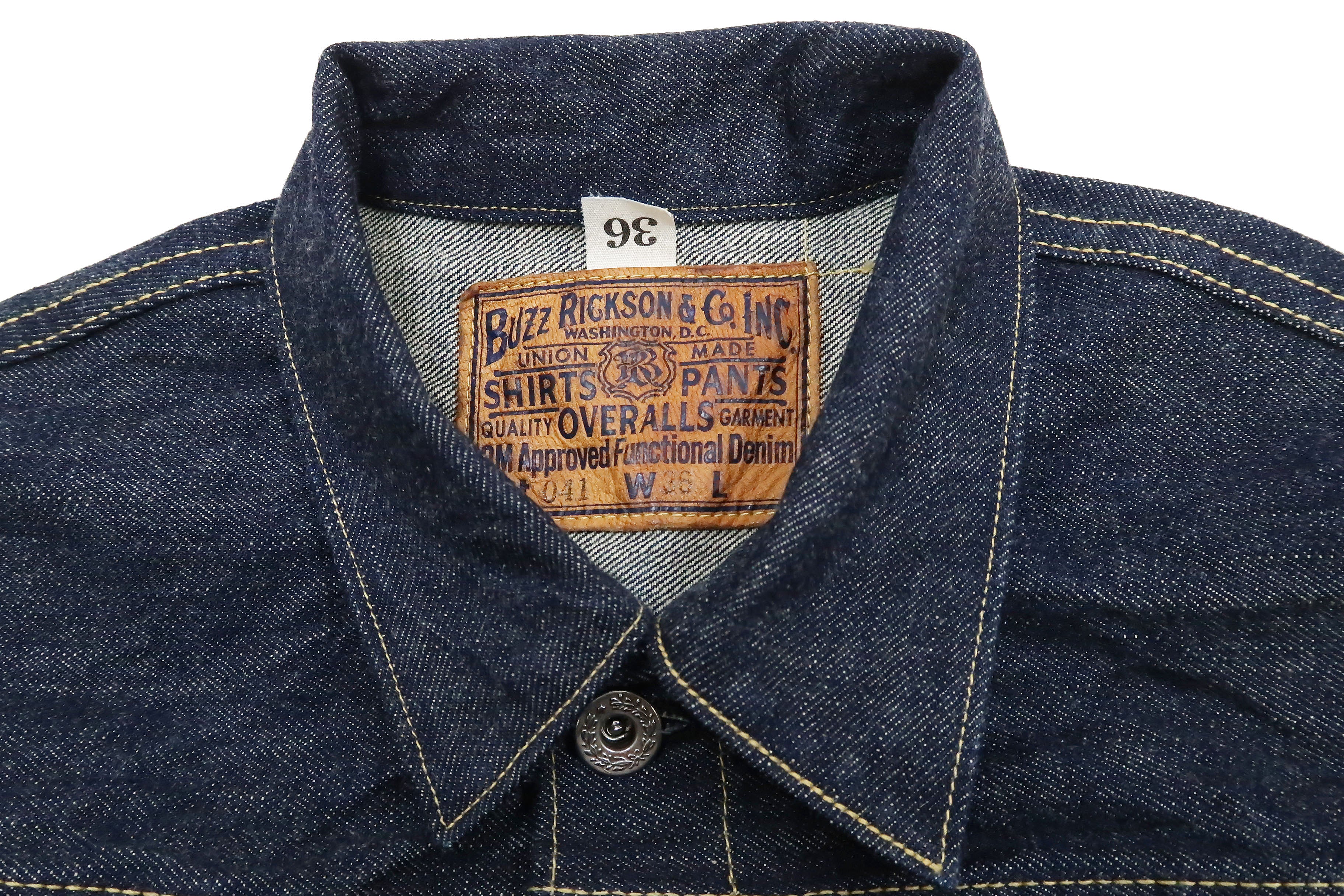 Buzz Rickson Jacket Men's Rproduction of Type 1 Denim Jacket WWII regulated version BR16041 421 One Wash Deep blue indigo - Image 10