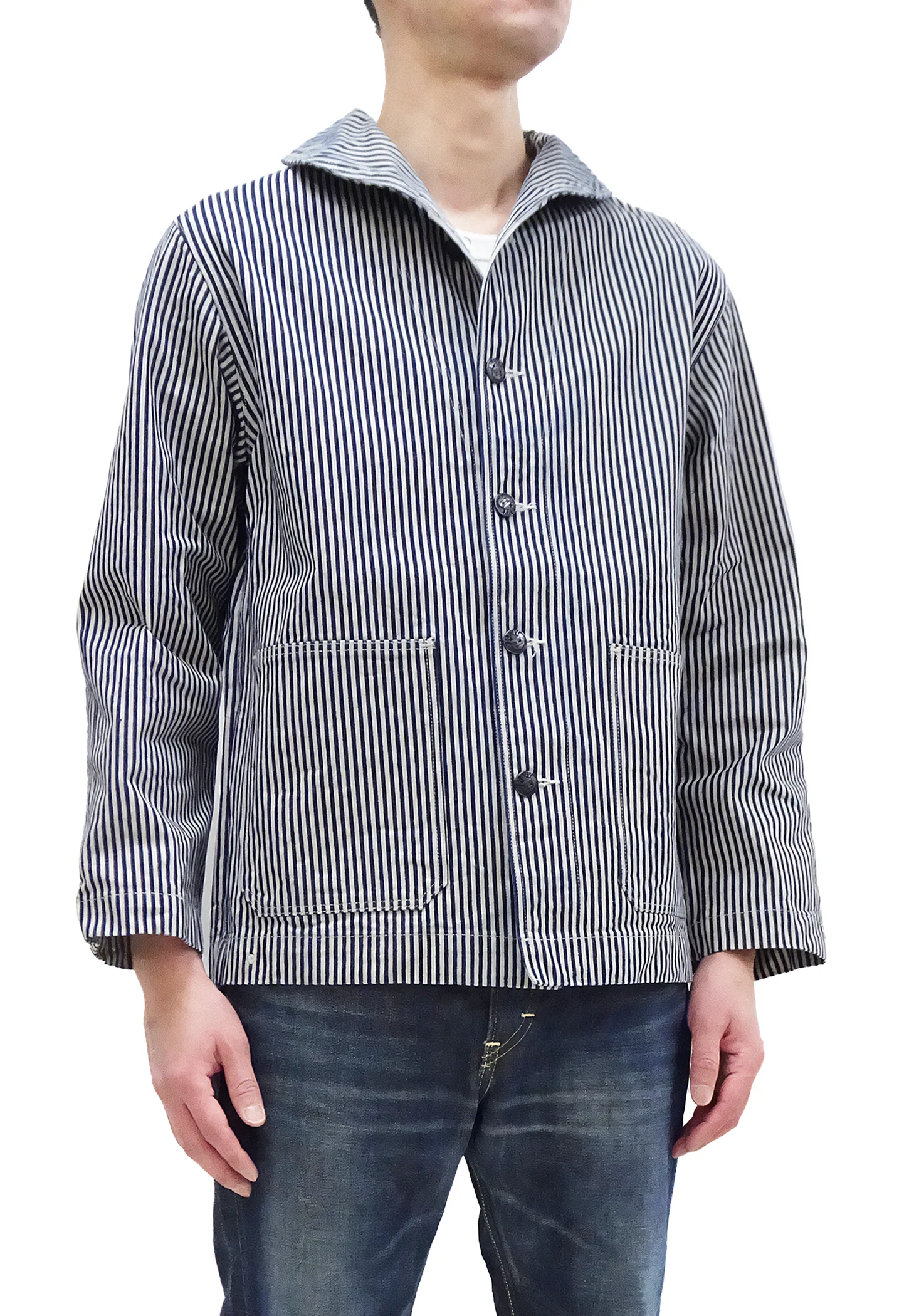Buzz Rickson Jacket Men's US Navy WW2 Shawl Collar Hickory Stripe Utility Jacket BR15303 - Image 4