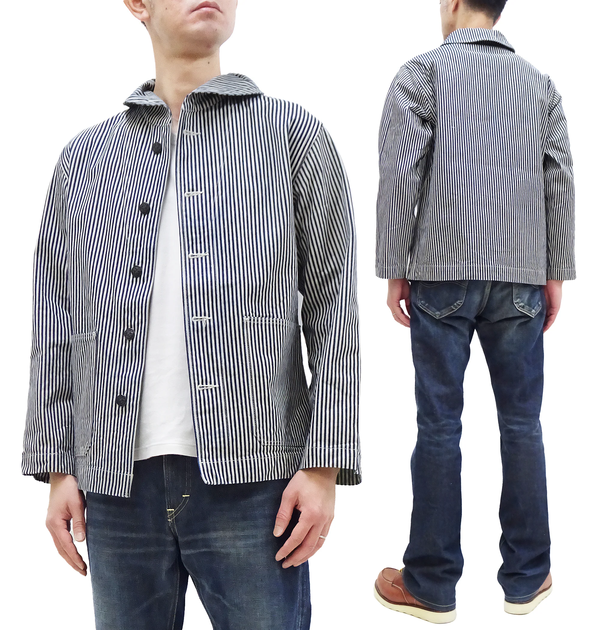Buzz Rickson Jacket Men's US Navy WW2 Shawl Collar Hickory Stripe Utility Jacket BR15303 - Image 6