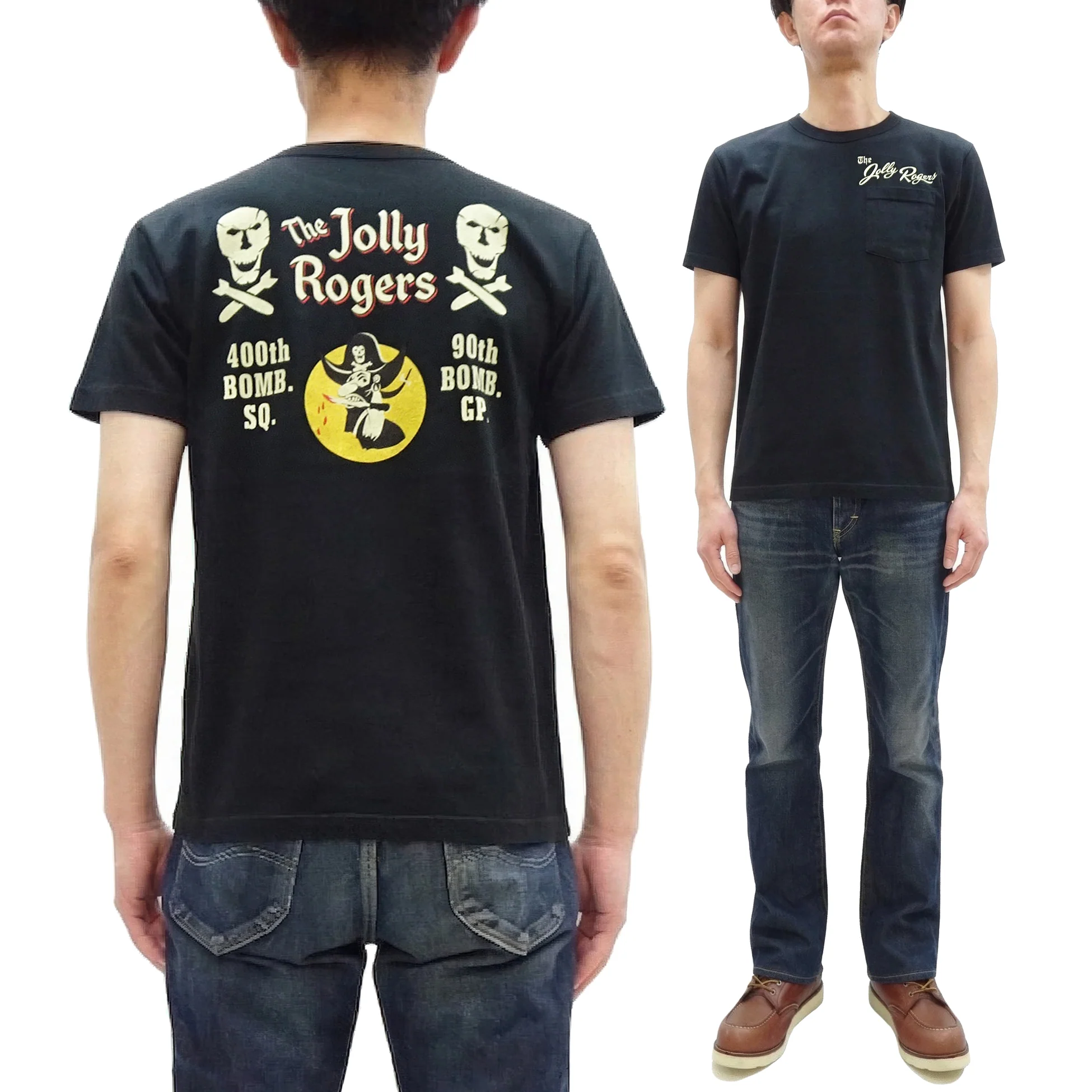Buzz Rickson Men's Short Sleeve Loopwheeled Graphic Pocket T-Shirt - Jolly Rogers Military-Inspired Print - Made in USA (BR79711 119 Black) - Image 3