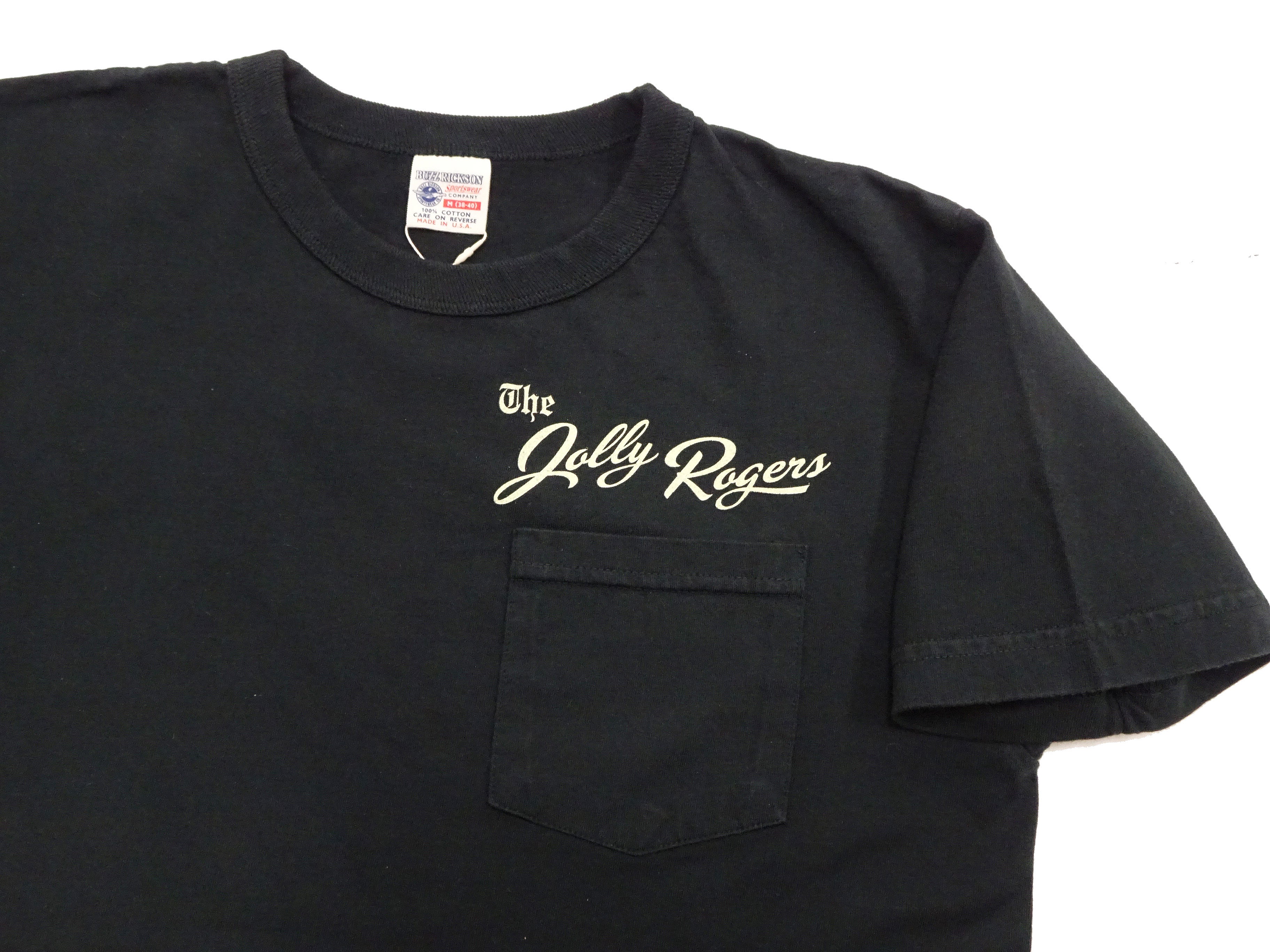 Buzz Rickson Men's Short Sleeve Loopwheeled Graphic Pocket T-Shirt - Jolly Rogers Military-Inspired Print - Made in USA (BR79711 119 Black) - Image 9