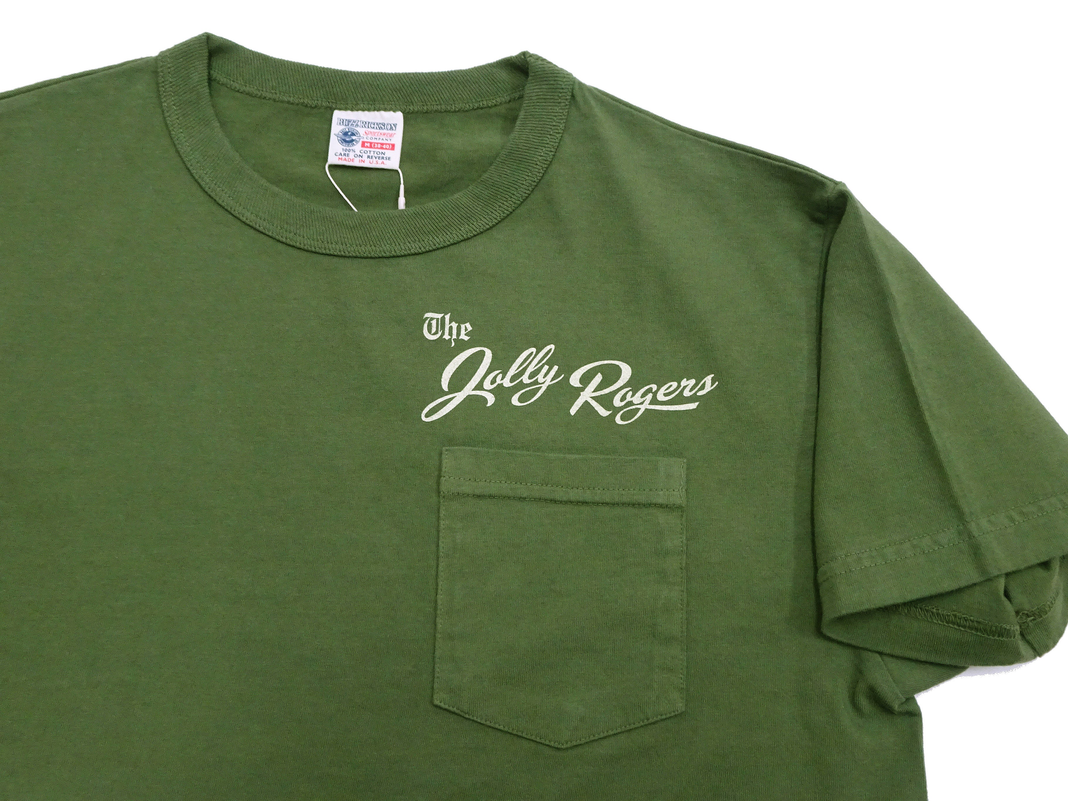 Buzz Rickson Men's Short Sleeve Loopwheeled Graphic Pocket T-Shirt - Jolly Rogers Military-Inspired Print - Made in USA (BR79711 149 Olive) - Image 10