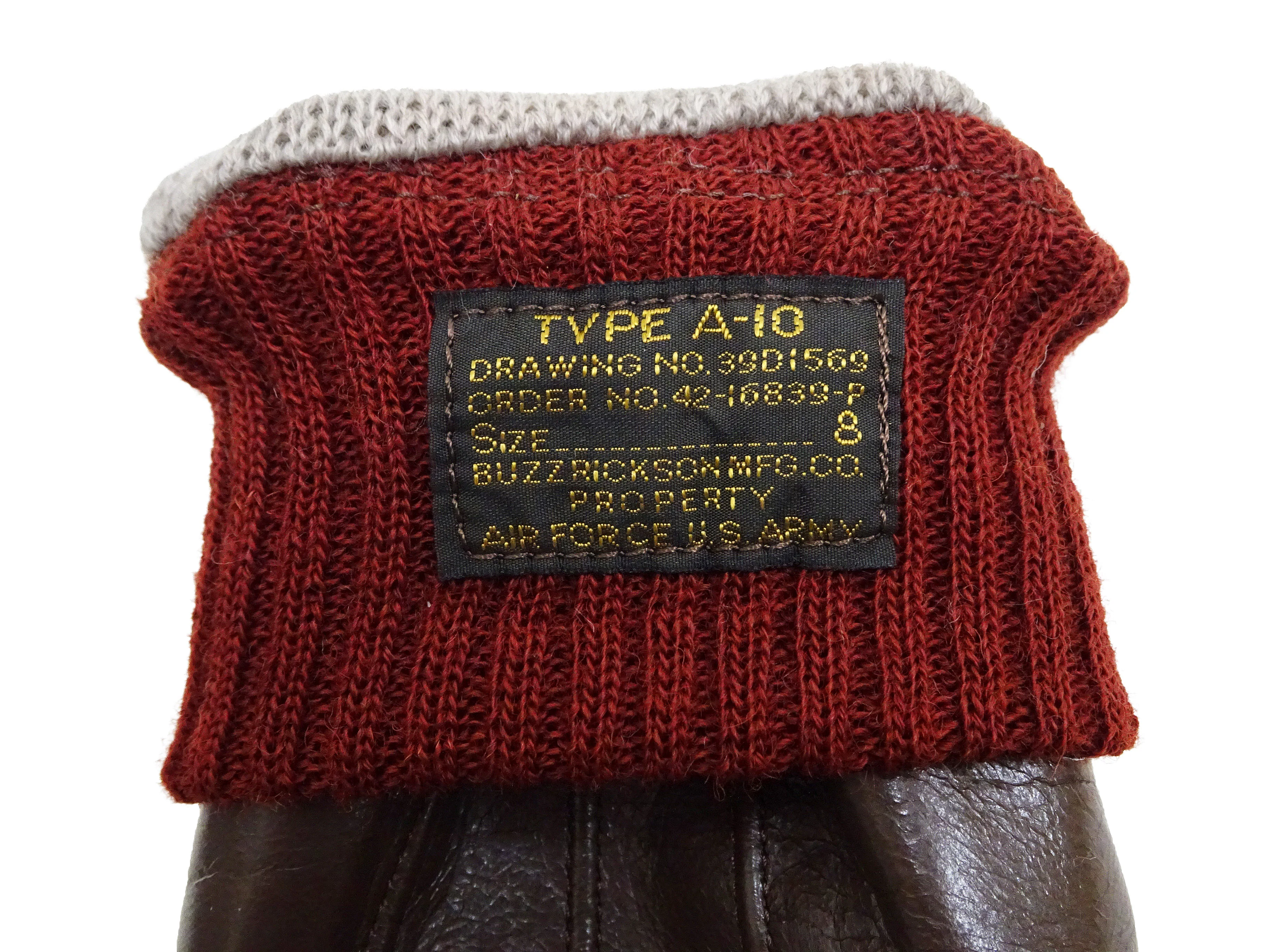 Buzz Rickson Men's Type A-10 Leather Gloves - U.S. Army Air Forces Reproduction - Made in Japan - (BR02835 01 Brown Leather with Red Ribbed Knit Wrist Cuffs) - Image 12