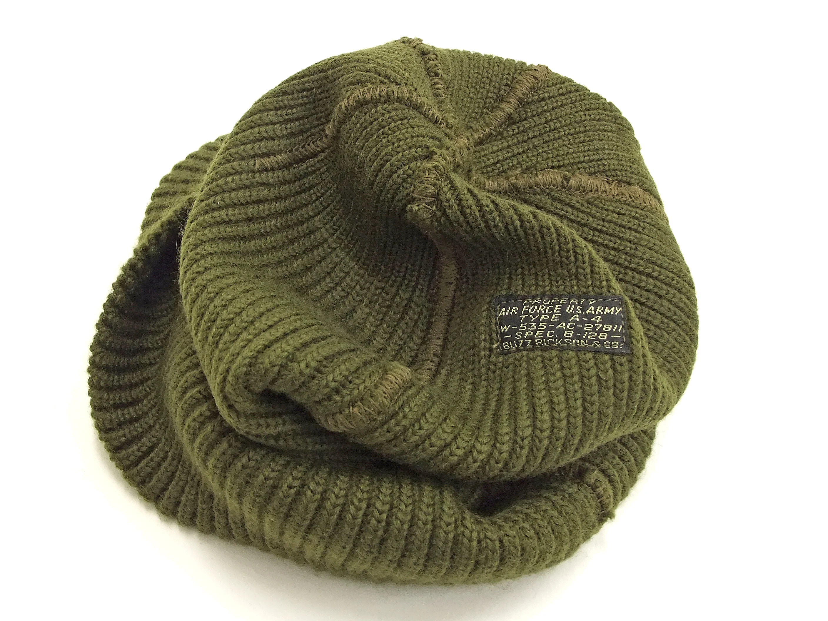 Buzz Rickson Men's USAAF A-4 Mechanics Cap BR02241 Men's Wool Knit Winter Hat Olive-Green - Image 4