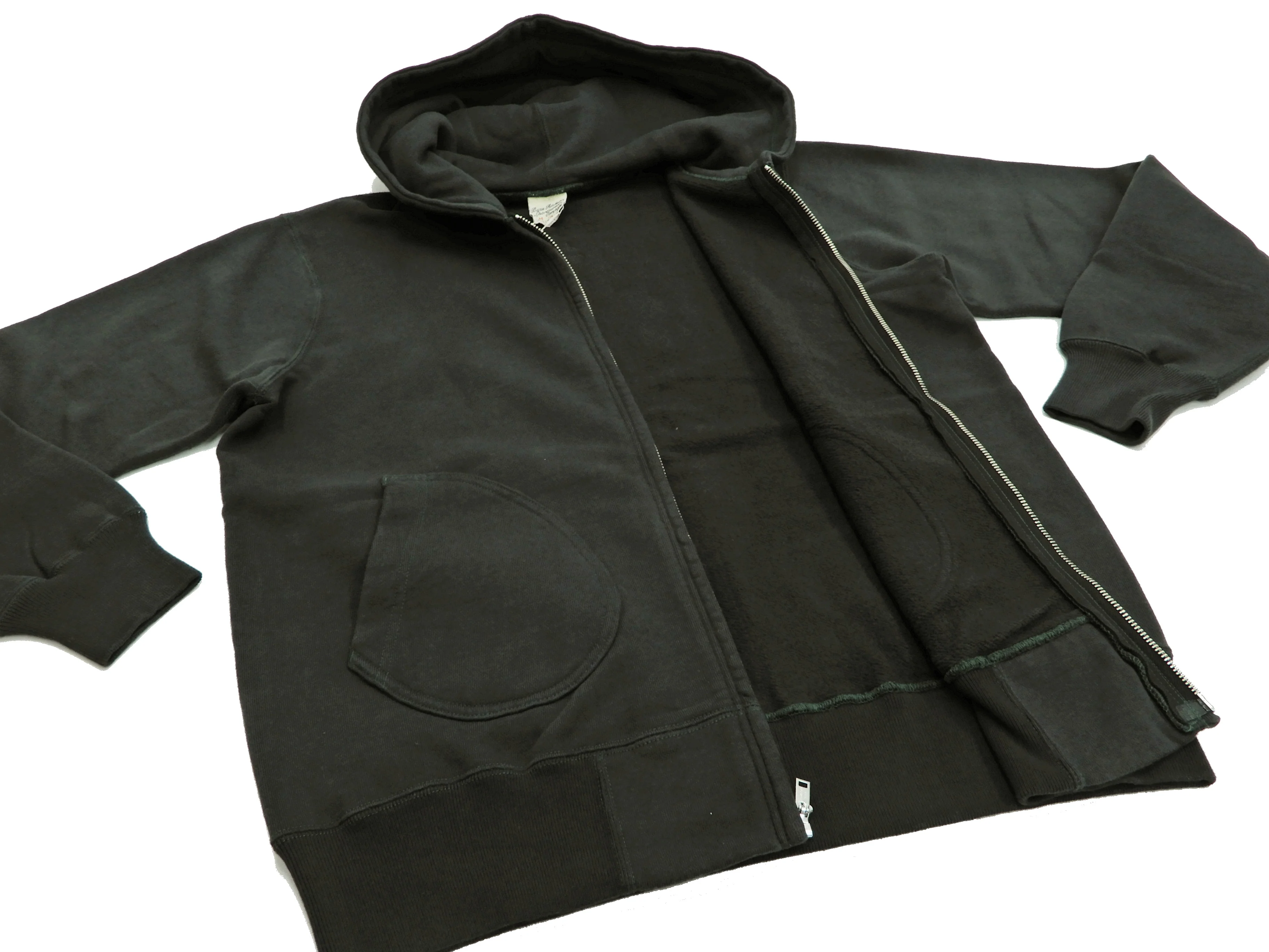Buzz Rickson Hoodie Men's Plain Hoodie Zip Front Hooded Sweatshirt BR65623 Faded-Black - Image 6