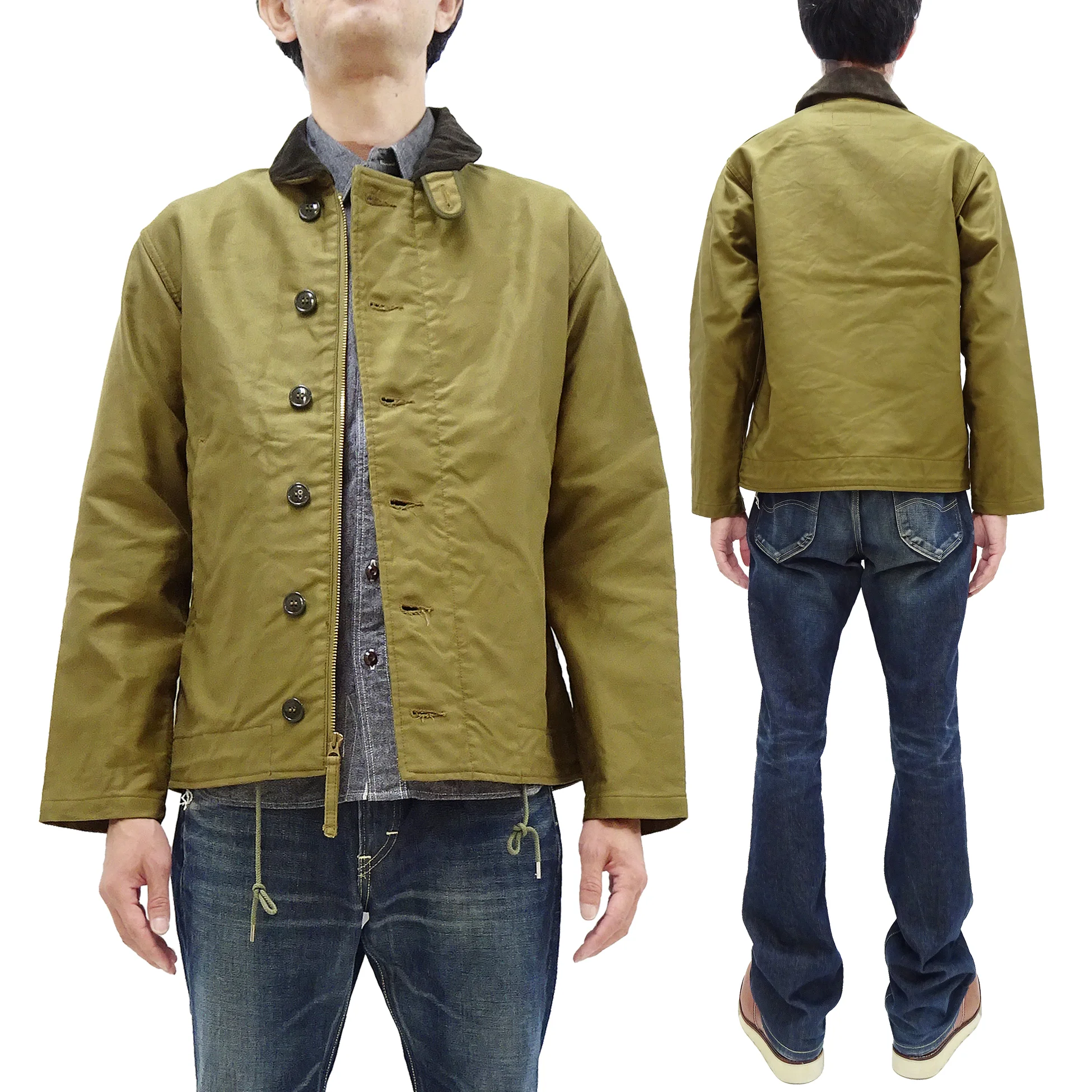 Buzz Rickson N-1 Deck Jacket Men's Casual Lightweight Modified Version of US Navy N1 Khaki (Unlined) BR15346 - Image 6