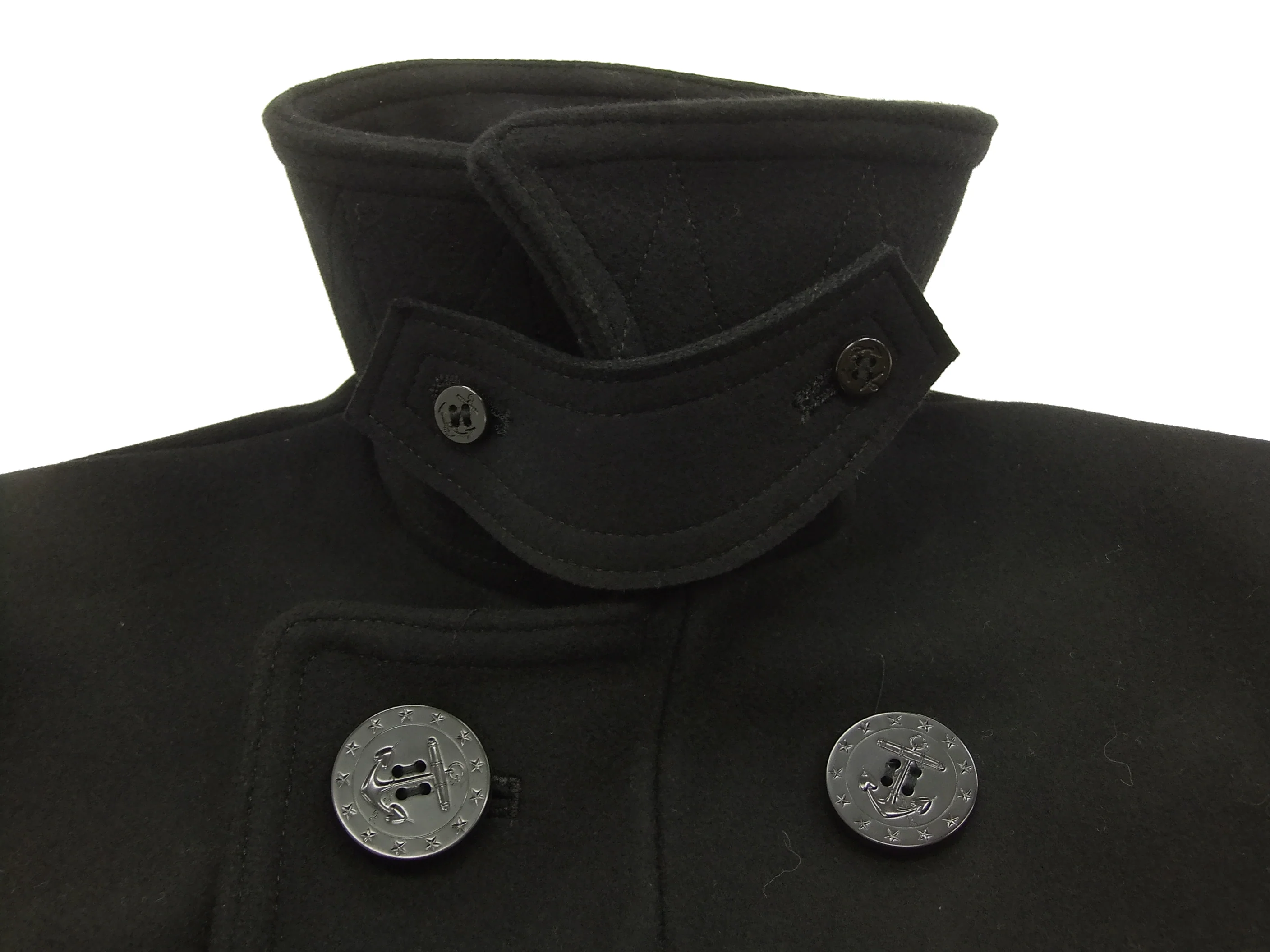 Buzz Rickson Pea Coat William Gibson Men's Wool Overcoat Peacoat BR12394 Black - Image 6