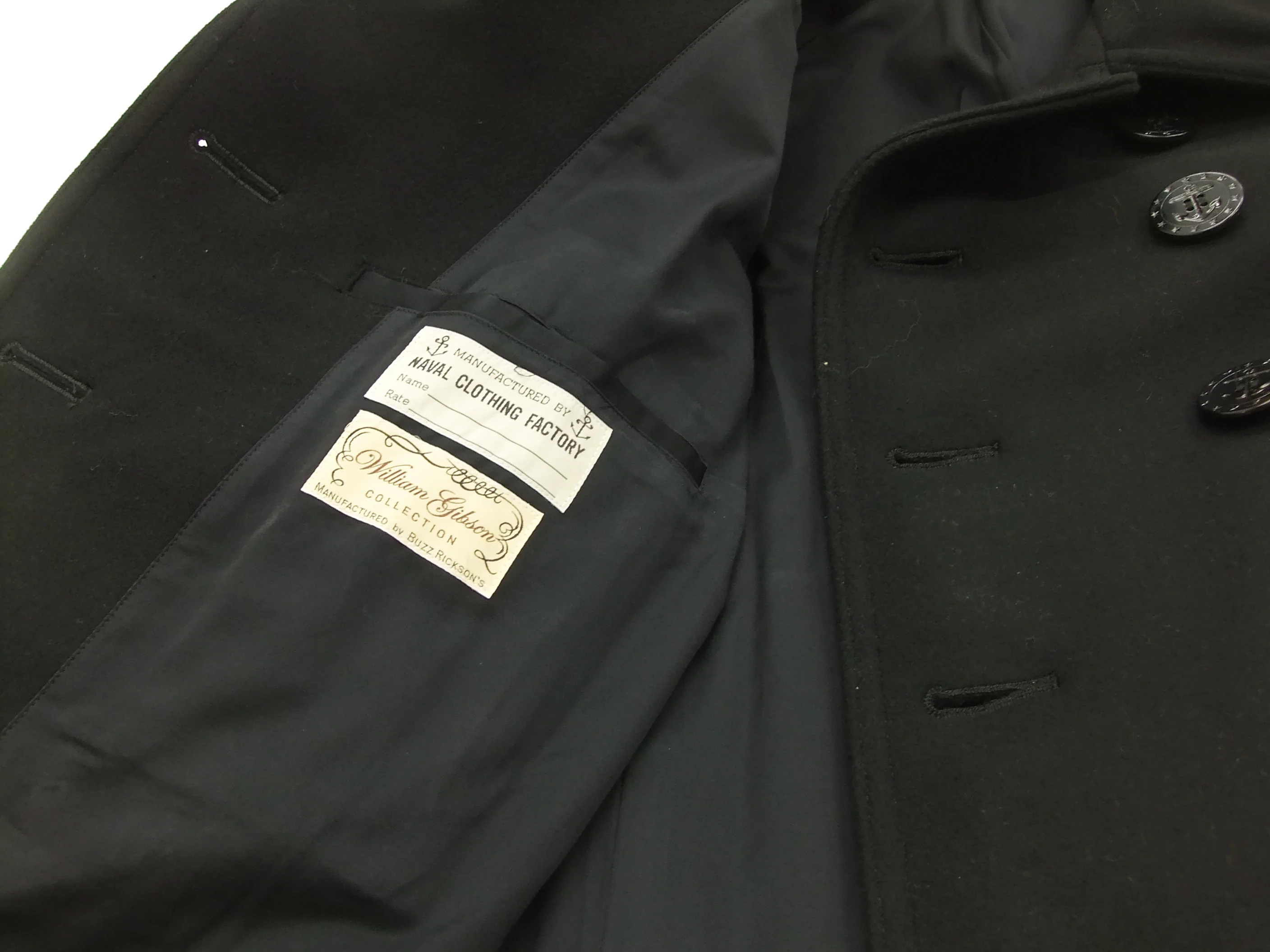 Buzz Rickson Pea Coat William Gibson Men's Wool Overcoat Peacoat BR12394 Black - Image 8
