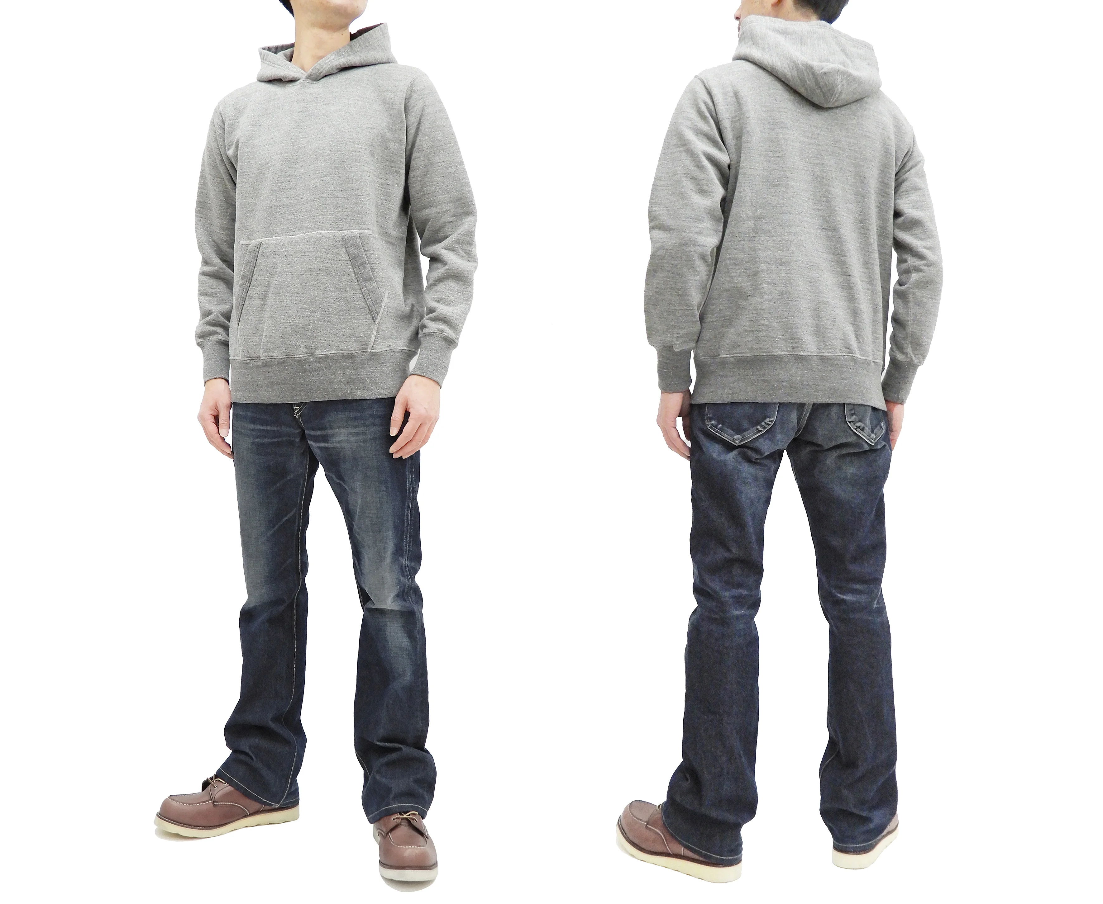 Buzz Rickson Plain Pullover Hoodie Men's Loop-wheeled Vintage Style Hooded Sweatshirt BR68914 113-Heather-Gray - Image 3