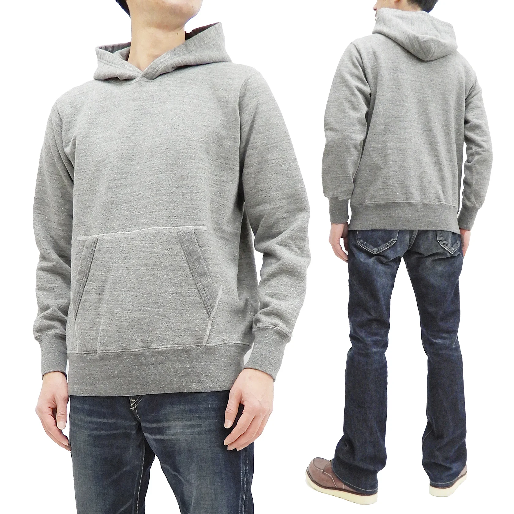 Buzz Rickson Plain Pullover Hoodie Men's Loop-wheeled Vintage Style Hooded Sweatshirt BR68914 113-Heather-Gray - Image 4