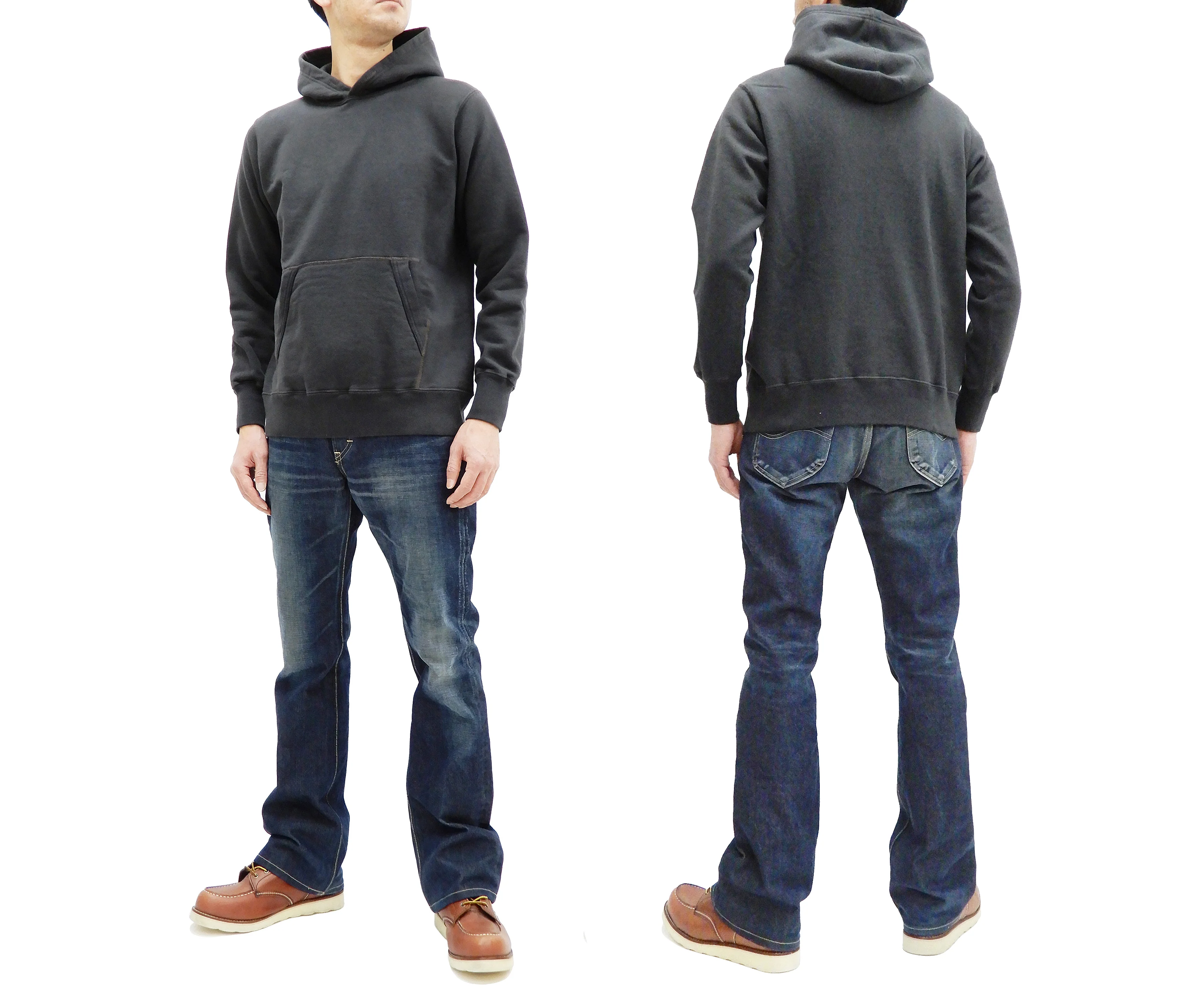 Buzz Rickson Plain Pullover Hoodie Men's Loop-wheeled Vintage Style Hooded Sweatshirt BR68914 119-Faded-Black - Image 3