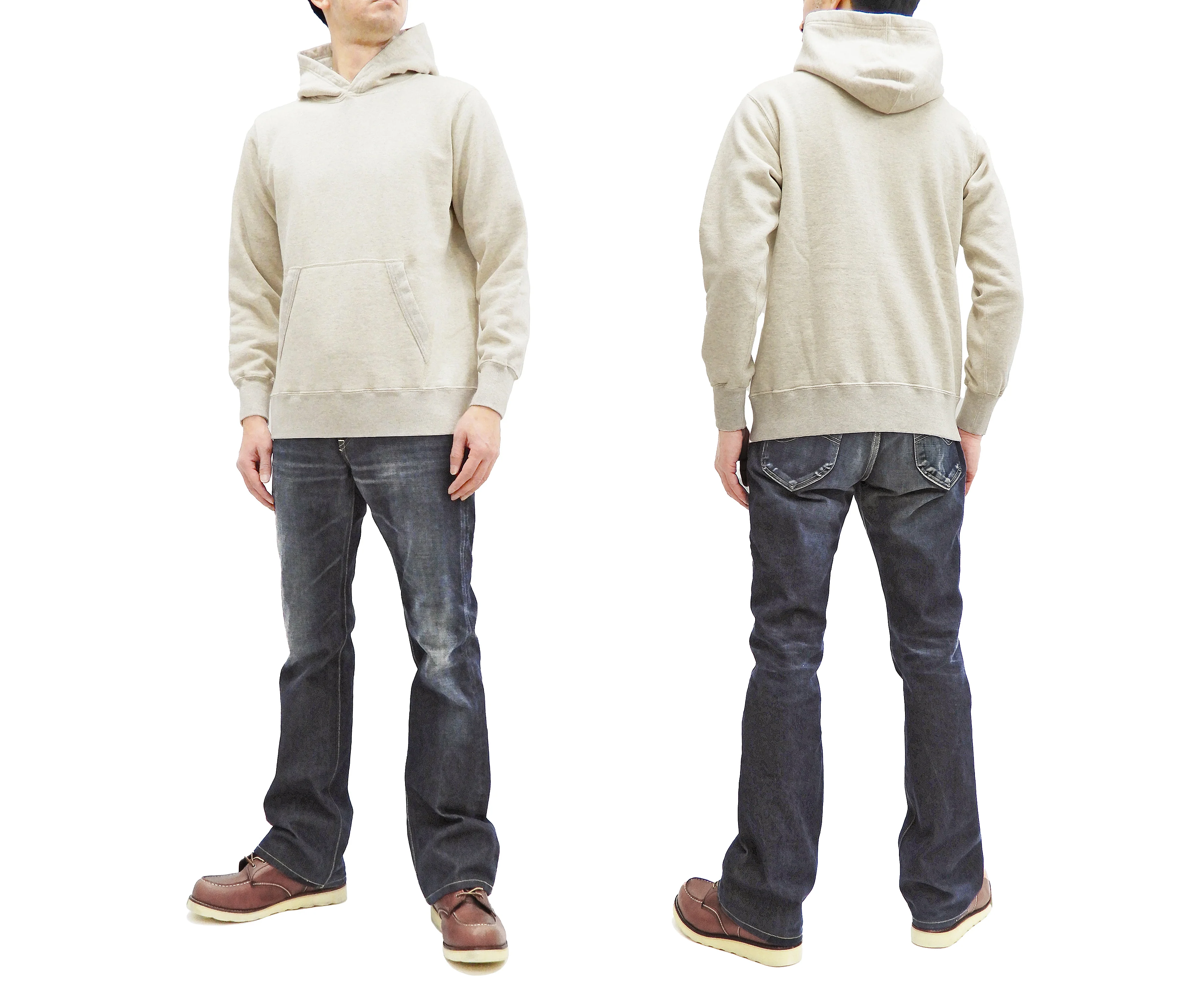 Buzz Rickson Plain Pullover Hoodie Men's Loop-wheeled Vintage Style Hooded Sweatshirt BR68914 131-Oatmeal - Image 3