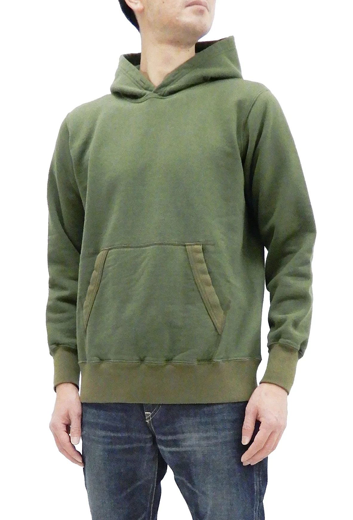 Buzz Rickson Plain Pullover Hoodie Men's Loop-wheeled Vintage Style Hooded Sweatshirt BR68914 149-Faded-Olive
