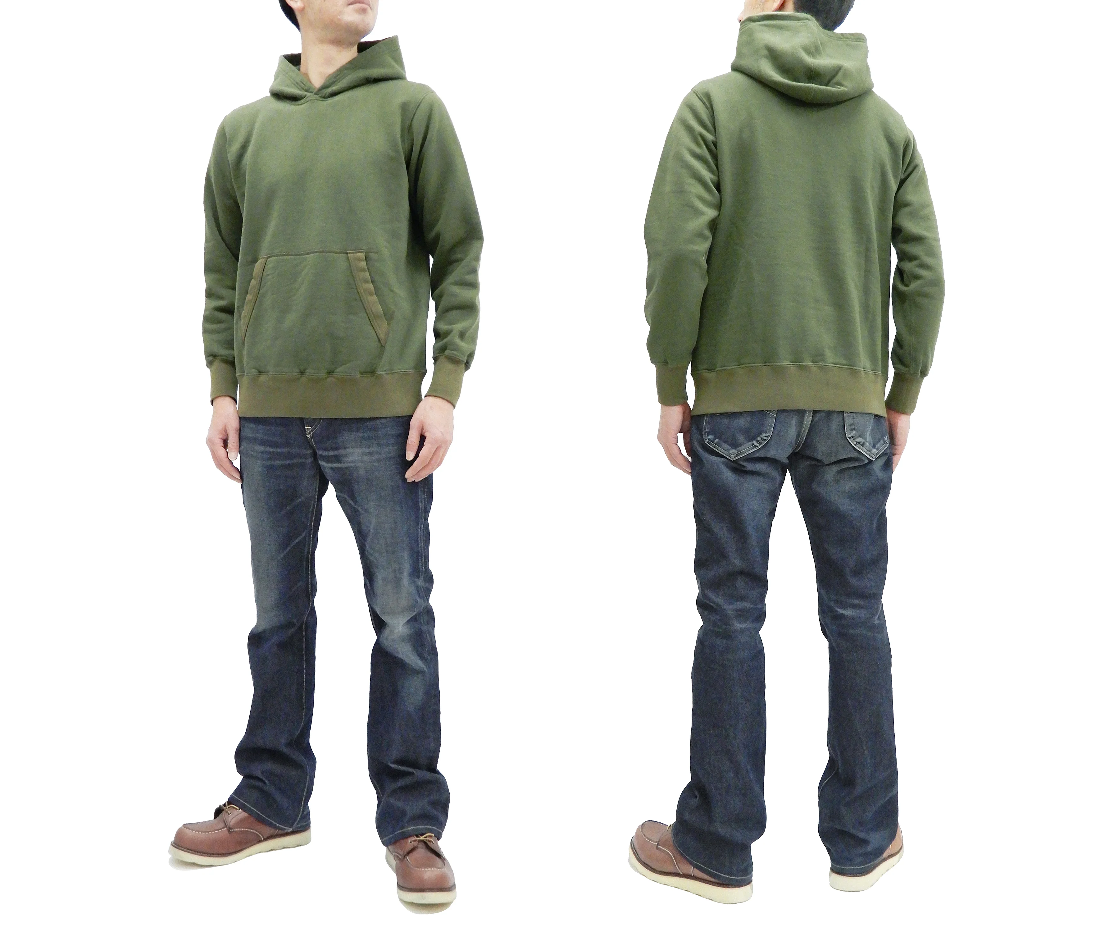 Buzz Rickson Plain Pullover Hoodie Men's Loop-wheeled Vintage Style Hooded Sweatshirt BR68914 149-Faded-Olive - Image 3