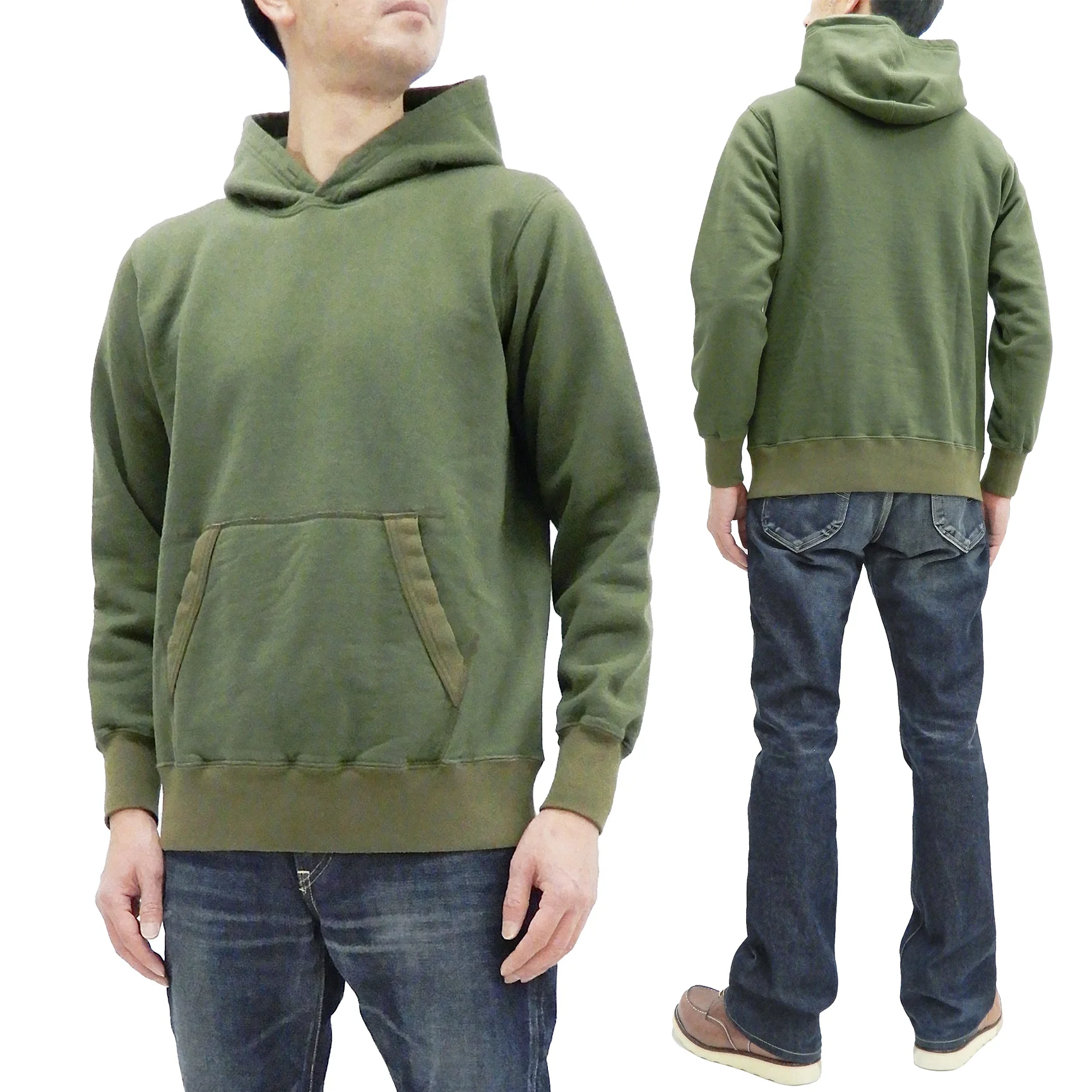 Buzz Rickson Plain Pullover Hoodie Men's Loop-wheeled Vintage Style Hooded Sweatshirt BR68914 149-Faded-Olive - Image 4