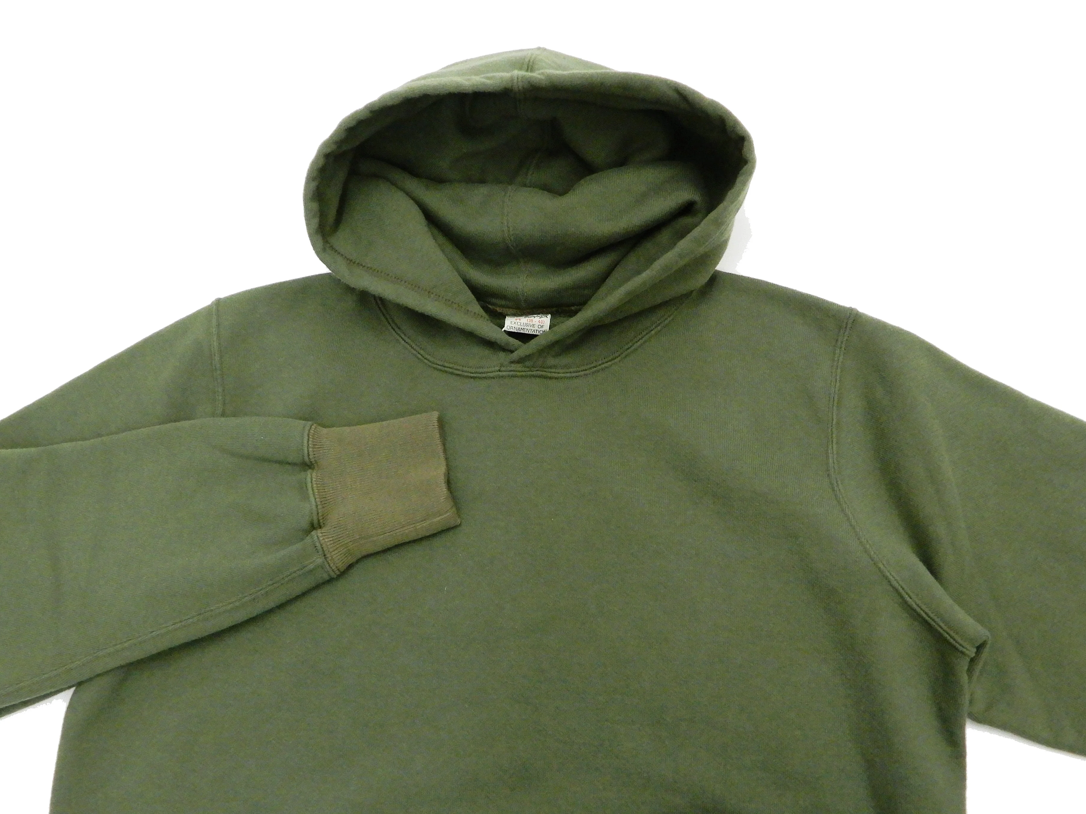 Buzz Rickson Plain Pullover Hoodie Men's Loop-wheeled Vintage Style Hooded Sweatshirt BR68914 149-Faded-Olive - Image 6