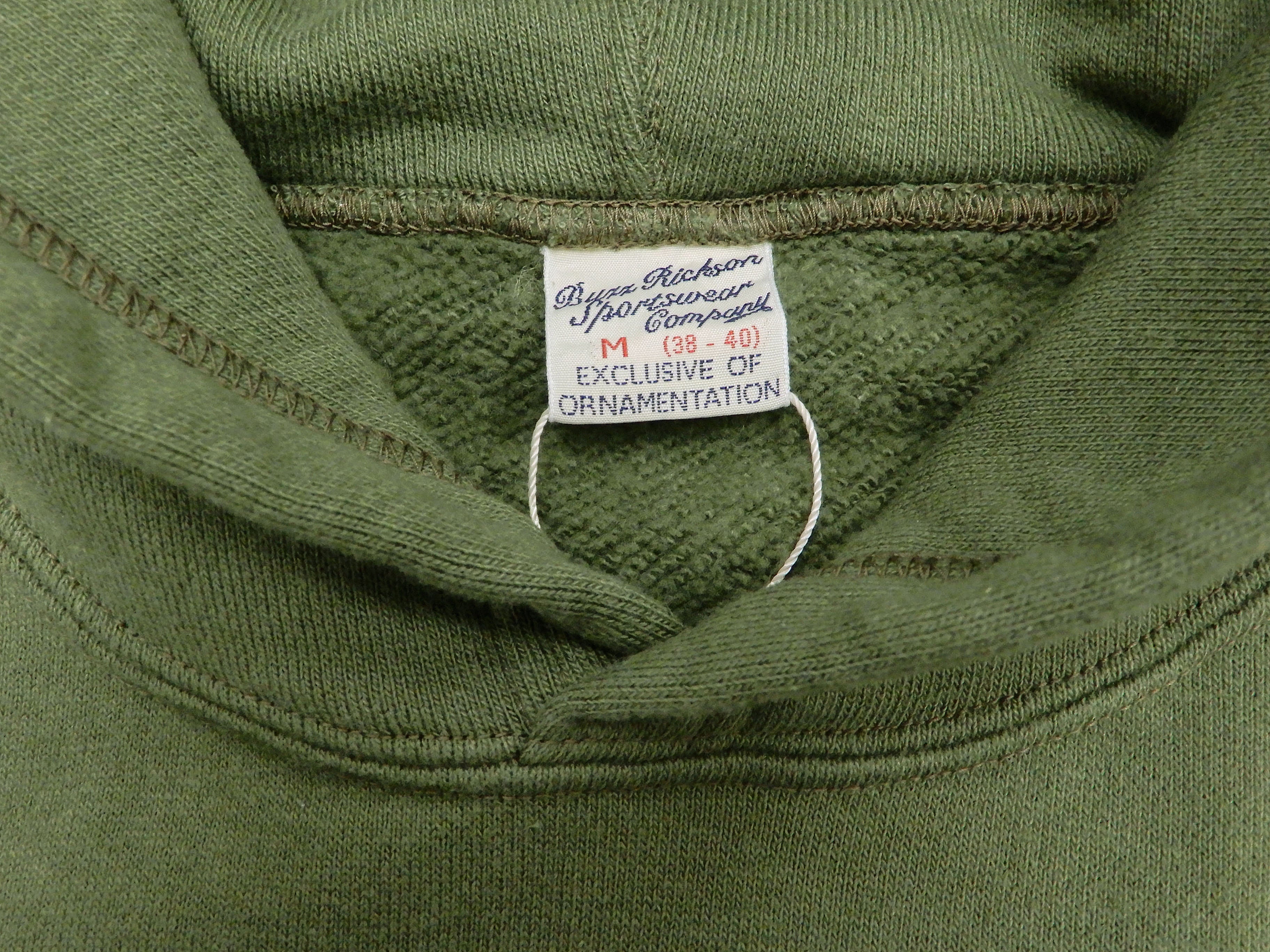 Buzz Rickson Plain Pullover Hoodie Men's Loop-wheeled Vintage Style Hooded Sweatshirt BR68914 149-Faded-Olive - Image 9