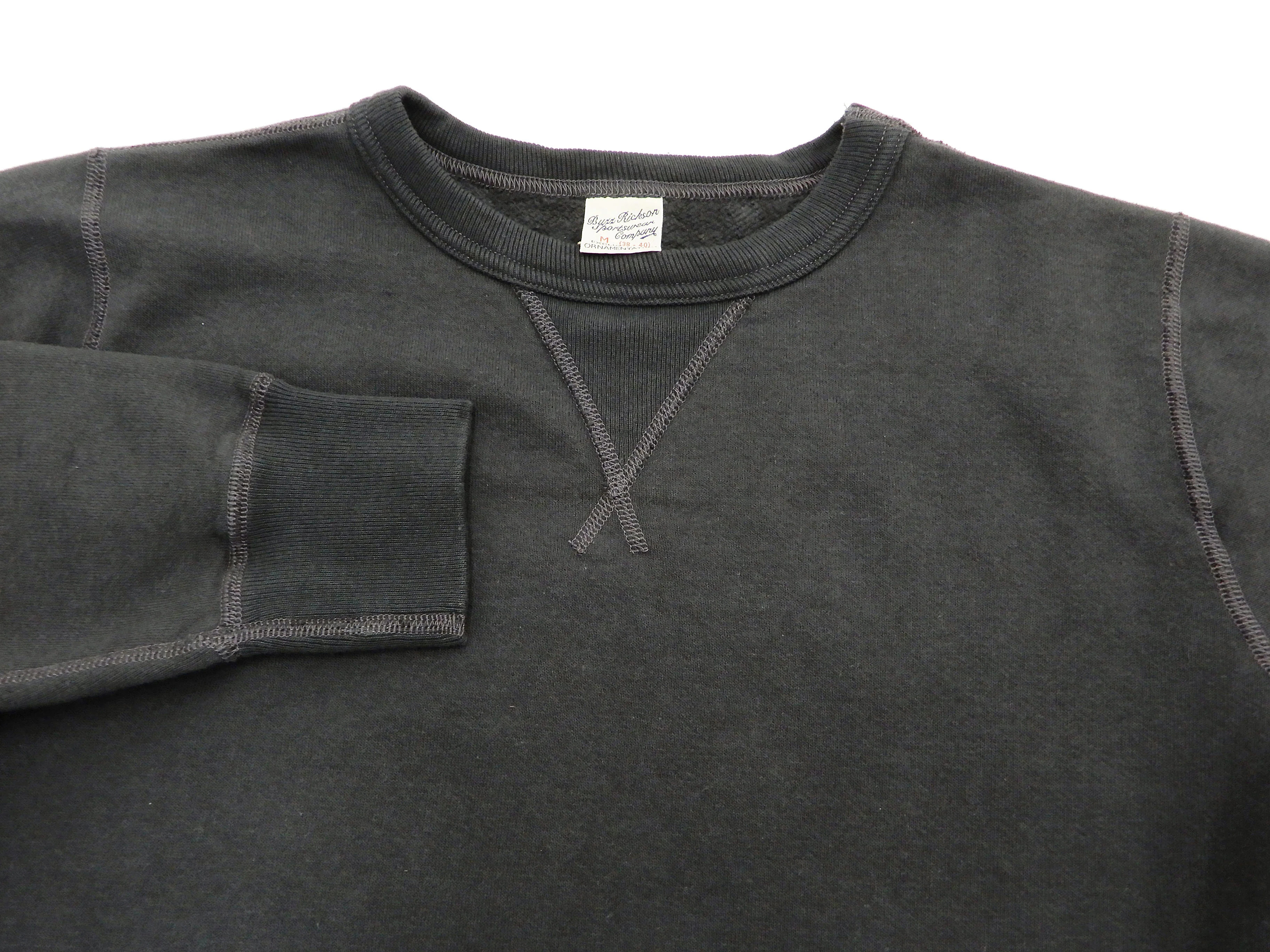 Buzz Rickson Plain Sweatshirt Men's Loop-wheeled Vintage Style BR65622 Faded-Black - Image 6