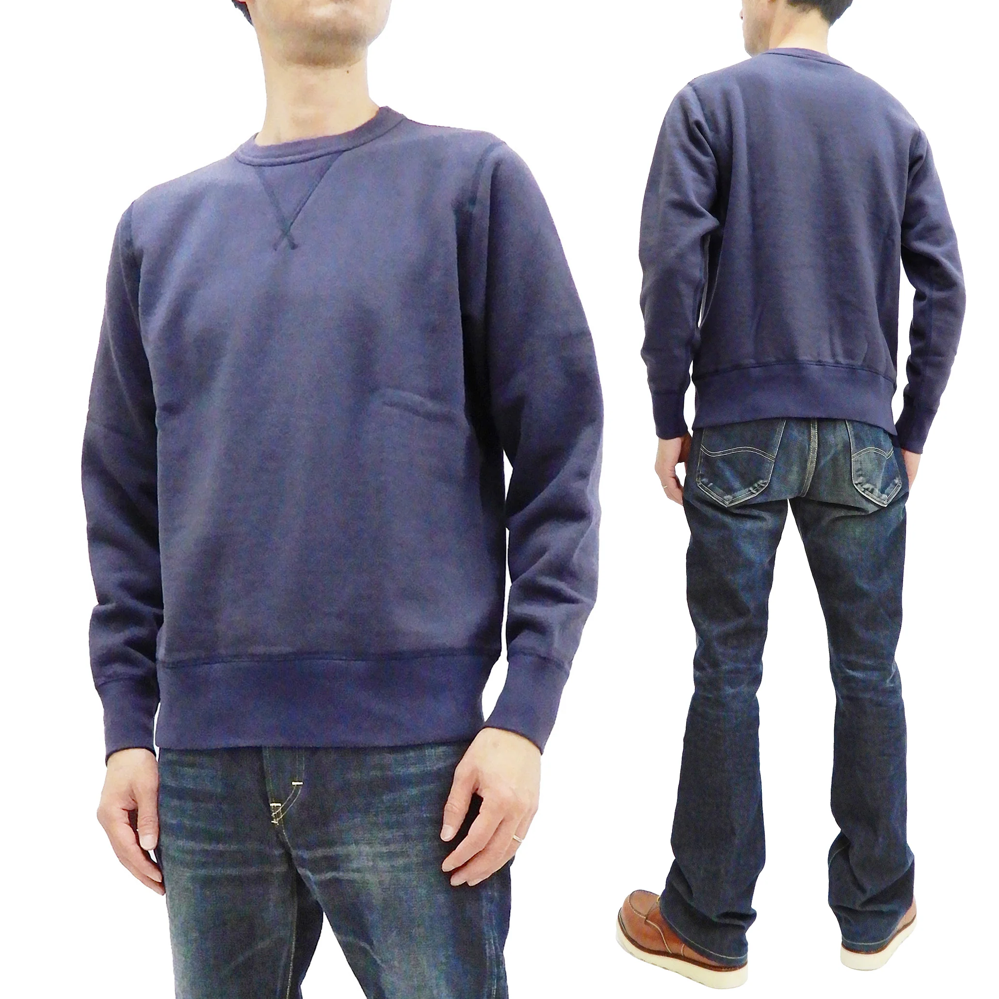 Buzz Rickson Plain Sweatshirt Men's Loop-wheeled Vintage Style BR65622 Faded-Navy-Blue - Image 4