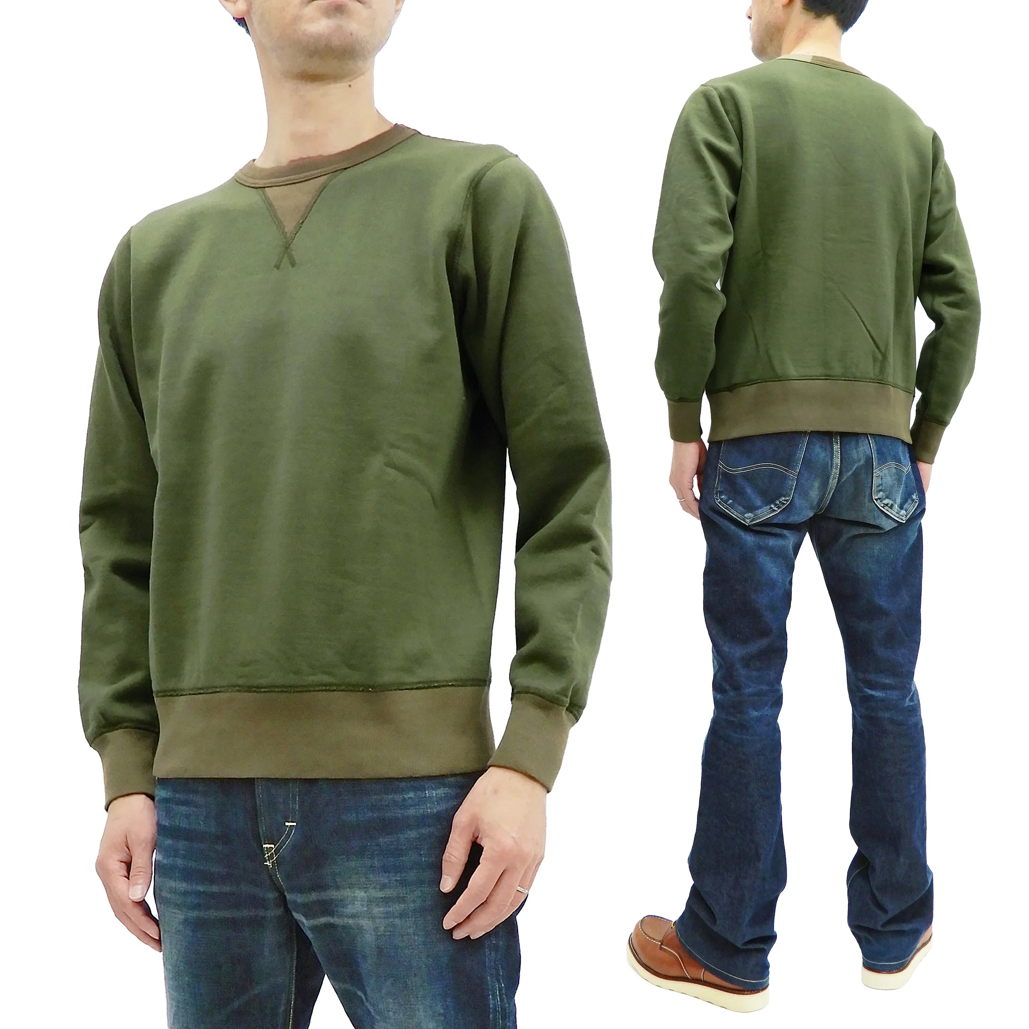 Buzz Rickson Plain Sweatshirt Men's Loop-wheeled Vintage Style BR65622 Faded-Olive - Image 4