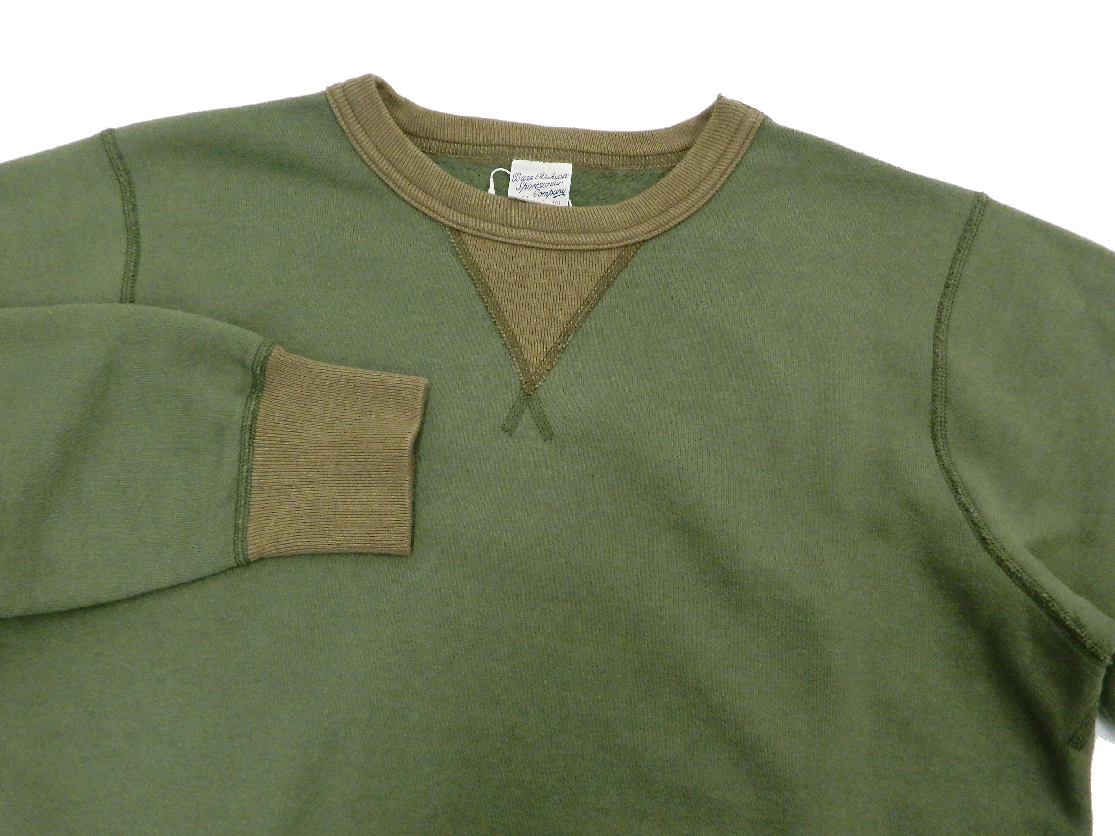 Buzz Rickson Plain Sweatshirt Men's Loop-wheeled Vintage Style BR65622 Faded-Olive - Image 6