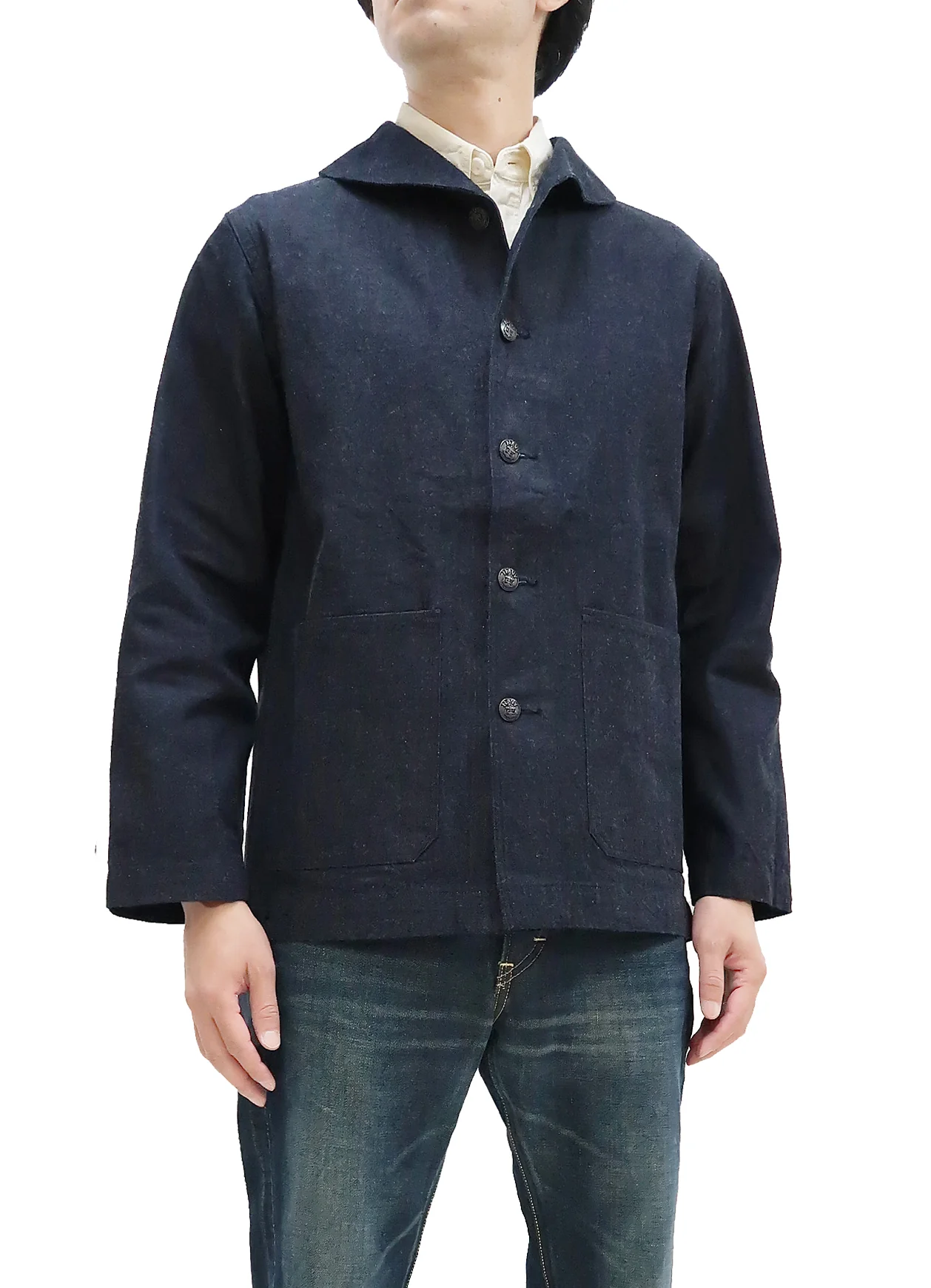 Buzz Rickson Shawl Collar Denim Jacket Men's Reproduction of US Navy Dungaree Jumper BR12744 - Image 4