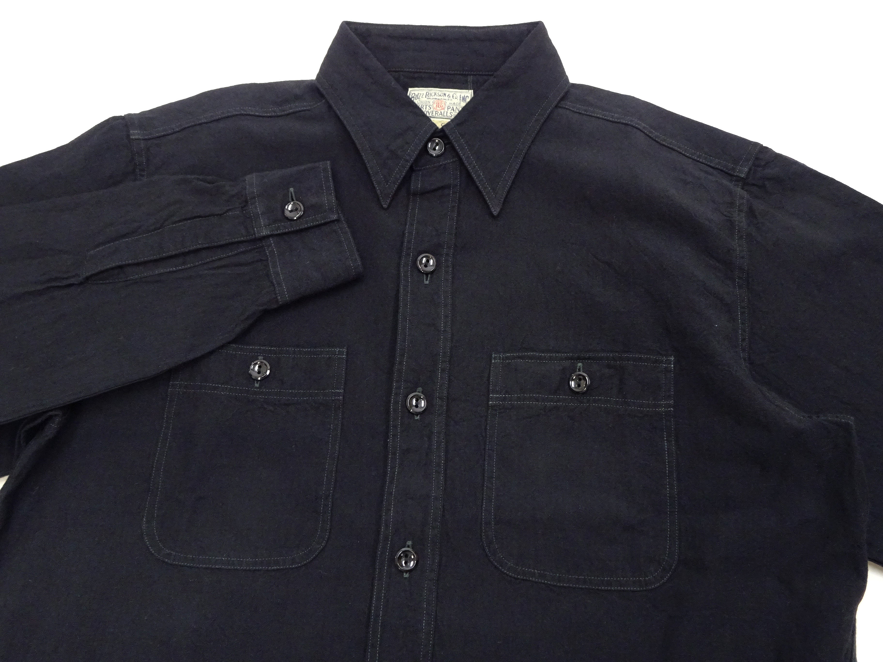Buzz Rickson Shirt Men's William Gibson Plain Long Sleeve Chambray Shirt BR29143 Black - Image 7