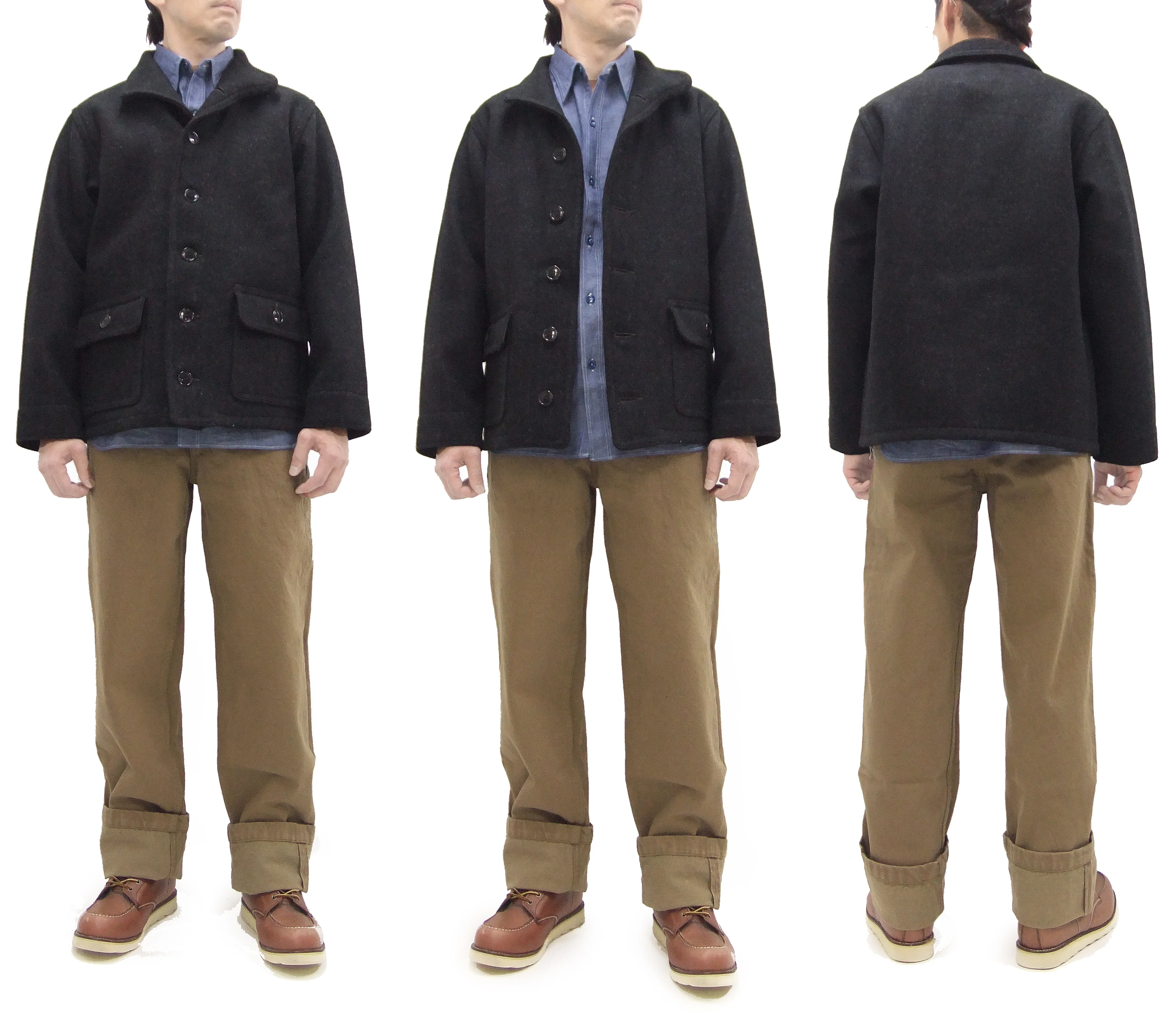 Buzz Rickson Submariner Coat - Men's U.S. Navy Submarine Wool Jacket Reproduction BR15764 Charcoal - Image 3