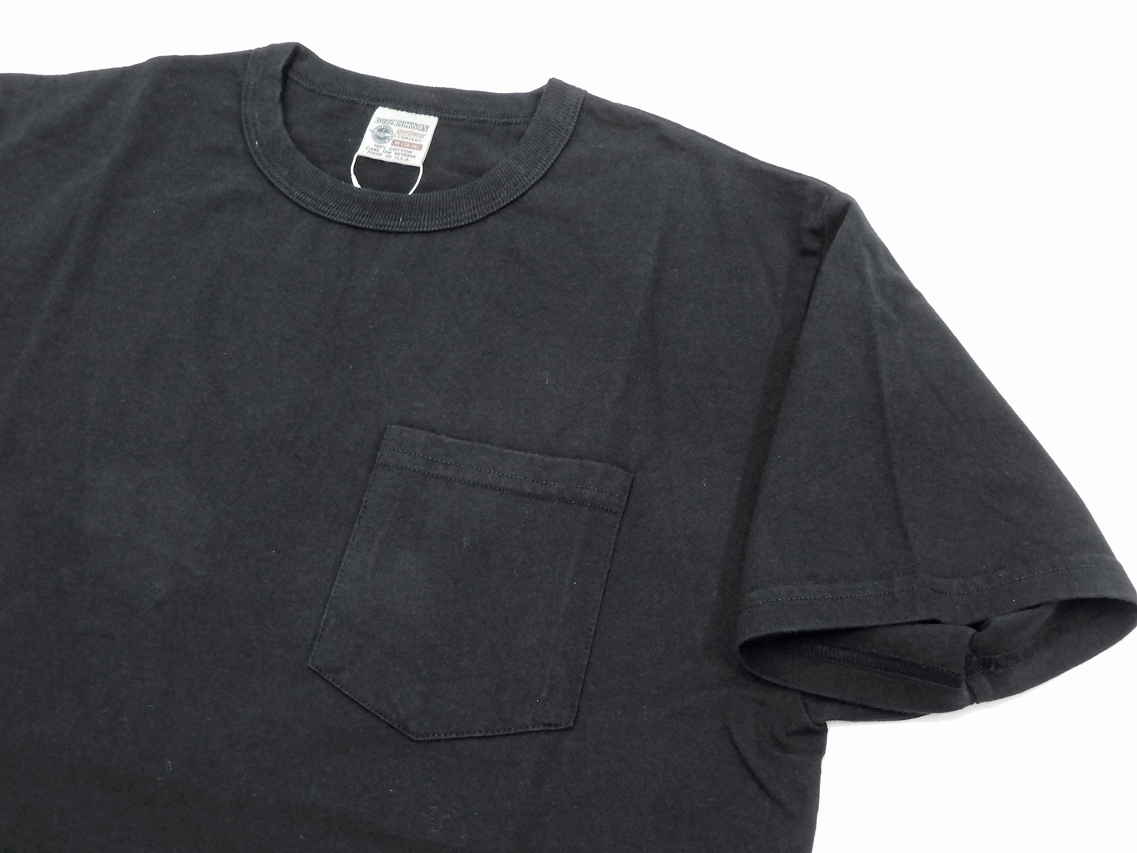 Buzz Rickson T-shirt Men's Short Sleeve Loopwheel Plain Pocket Tee BR78711 Black - Image 6