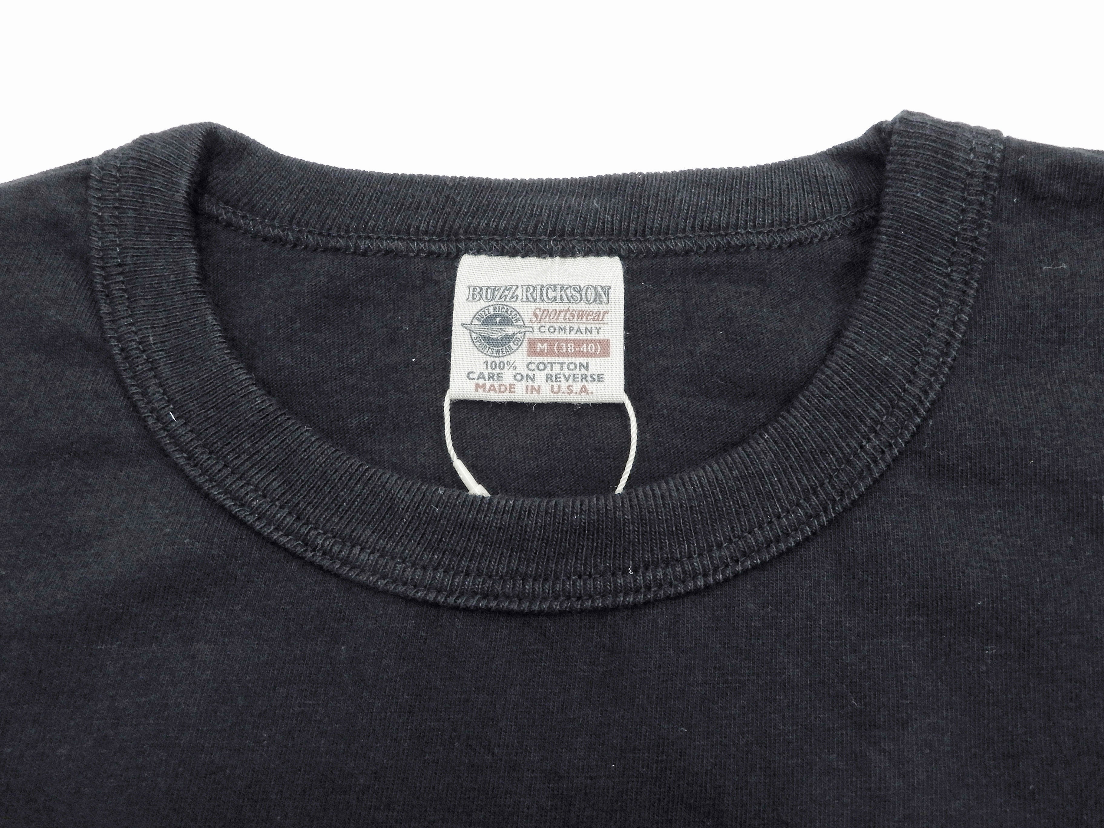 Buzz Rickson T-shirt Men's Short Sleeve Loopwheel Plain Pocket Tee BR78711 Black - Image 7