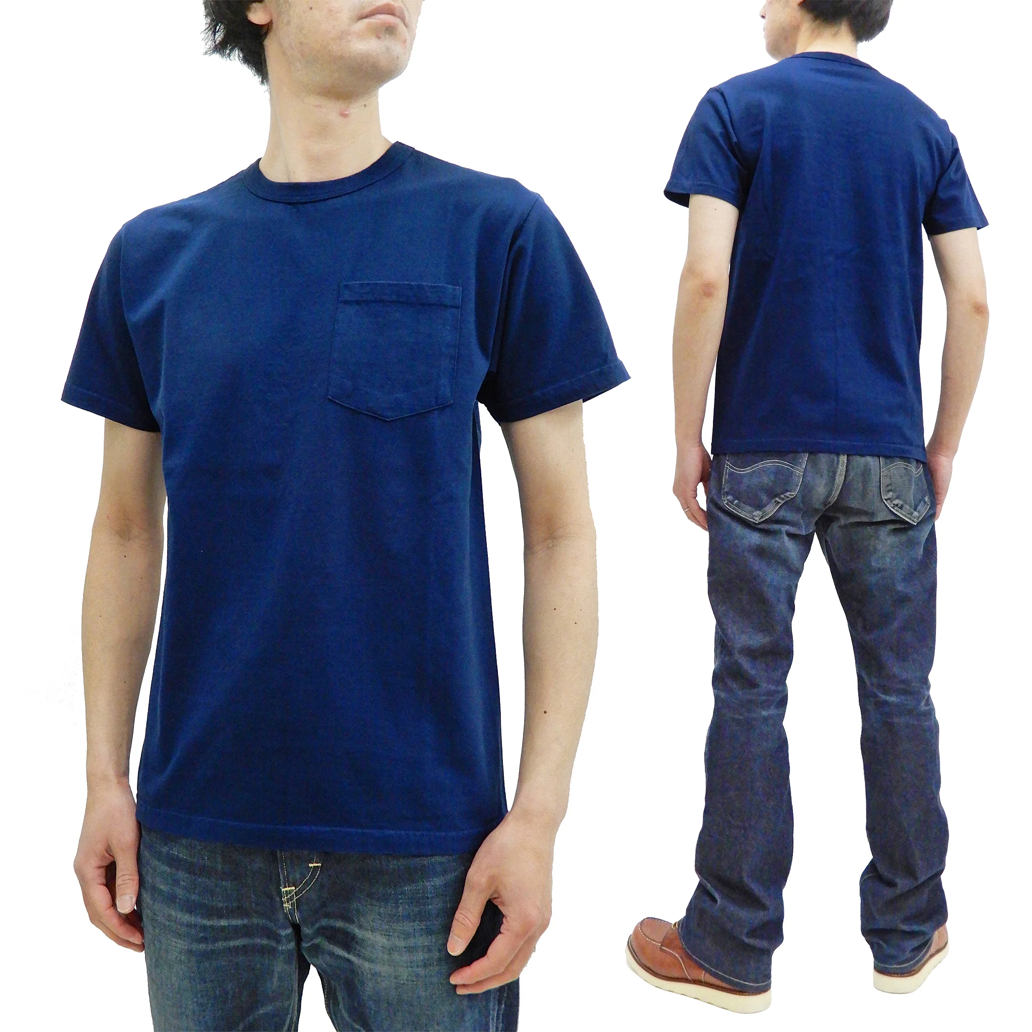 Buzz Rickson T-shirt Men's Short Sleeve Loopwheel Plain Pocket Tee BR78711 Navy-Blue - Image 11