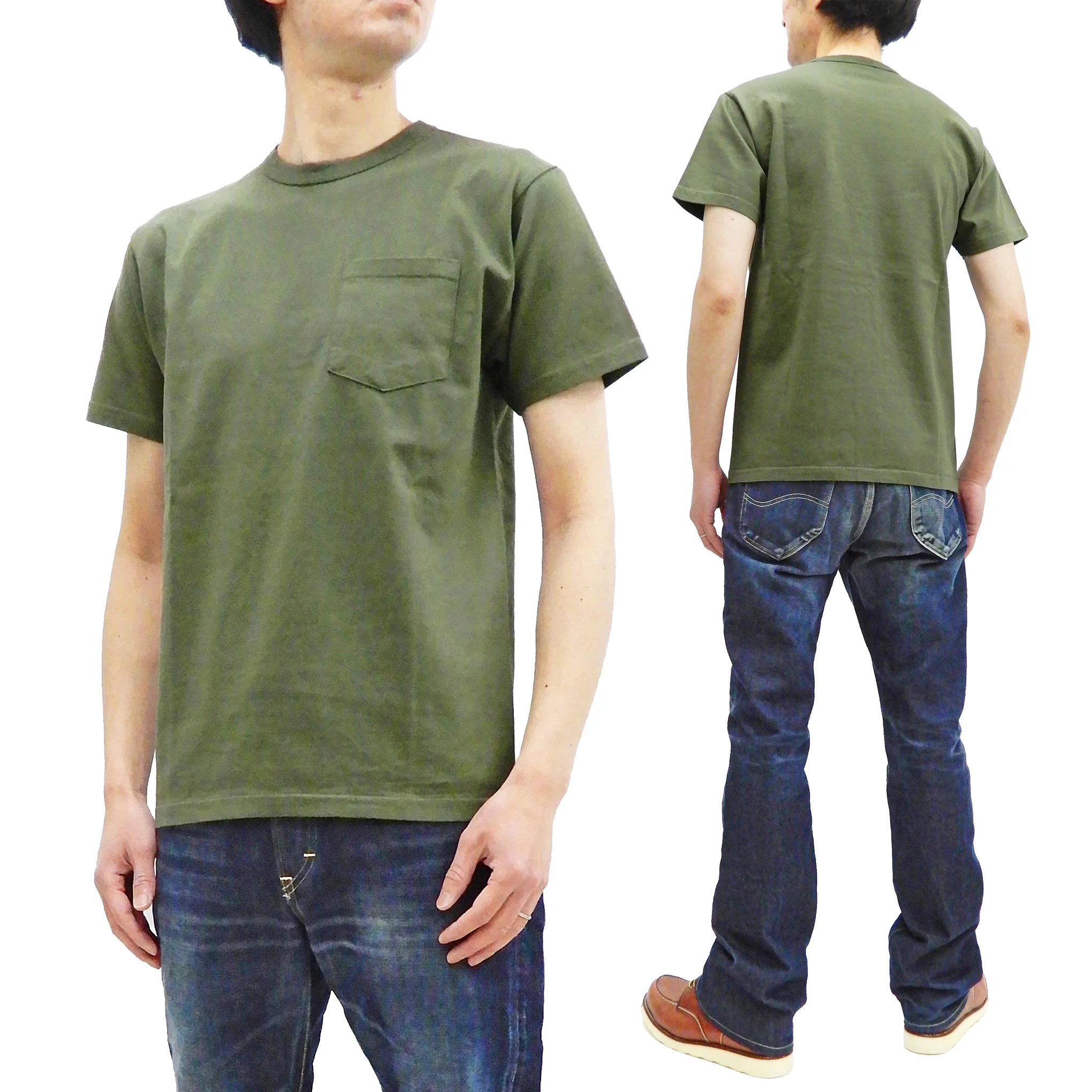 Buzz Rickson T-shirt Men's Short Sleeve Loopwheel Plain Pocket Tee BR78711 Olive - Image 10