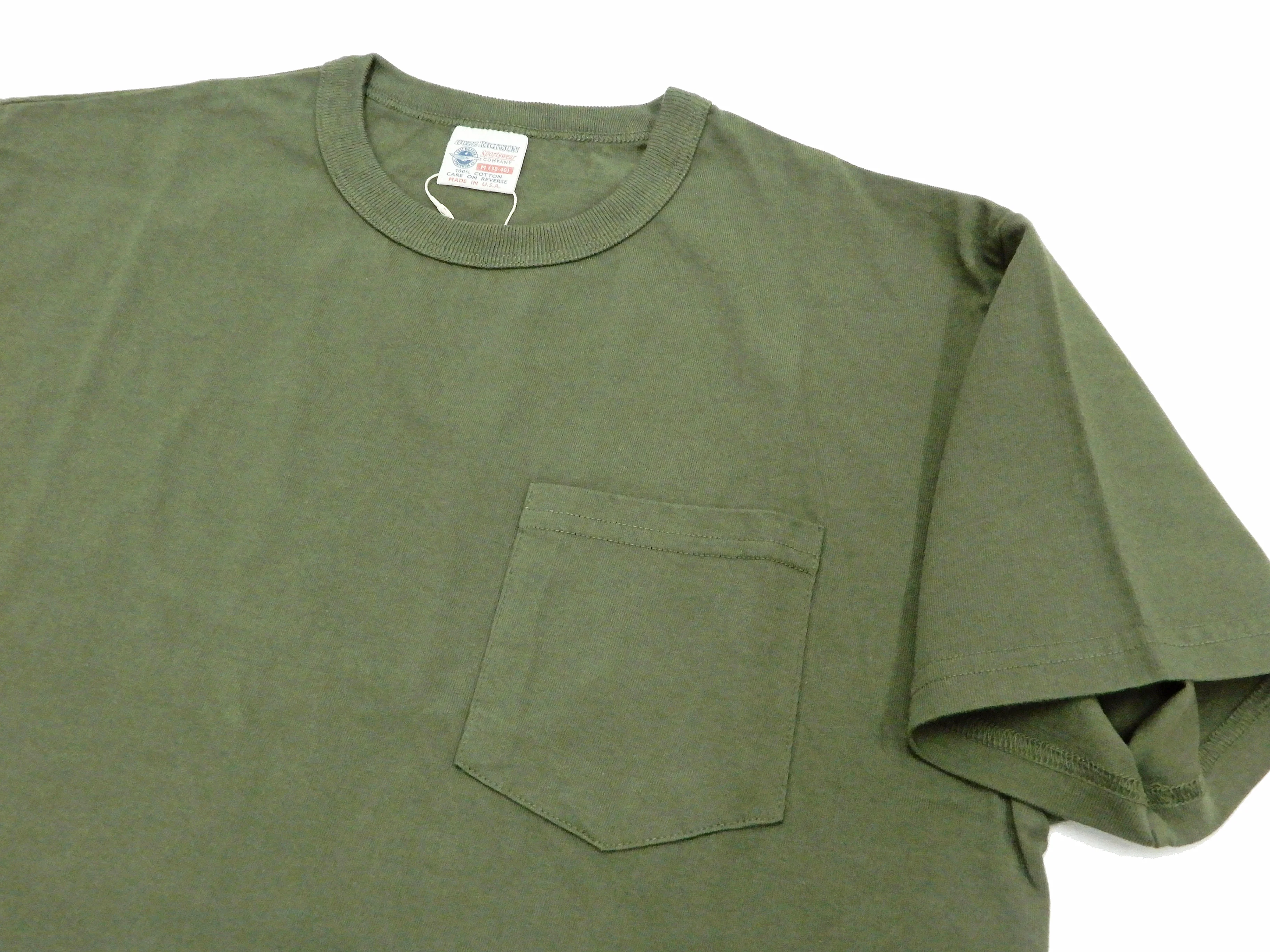 Buzz Rickson T-shirt Men's Short Sleeve Loopwheel Plain Pocket Tee BR78711 Olive - Image 12
