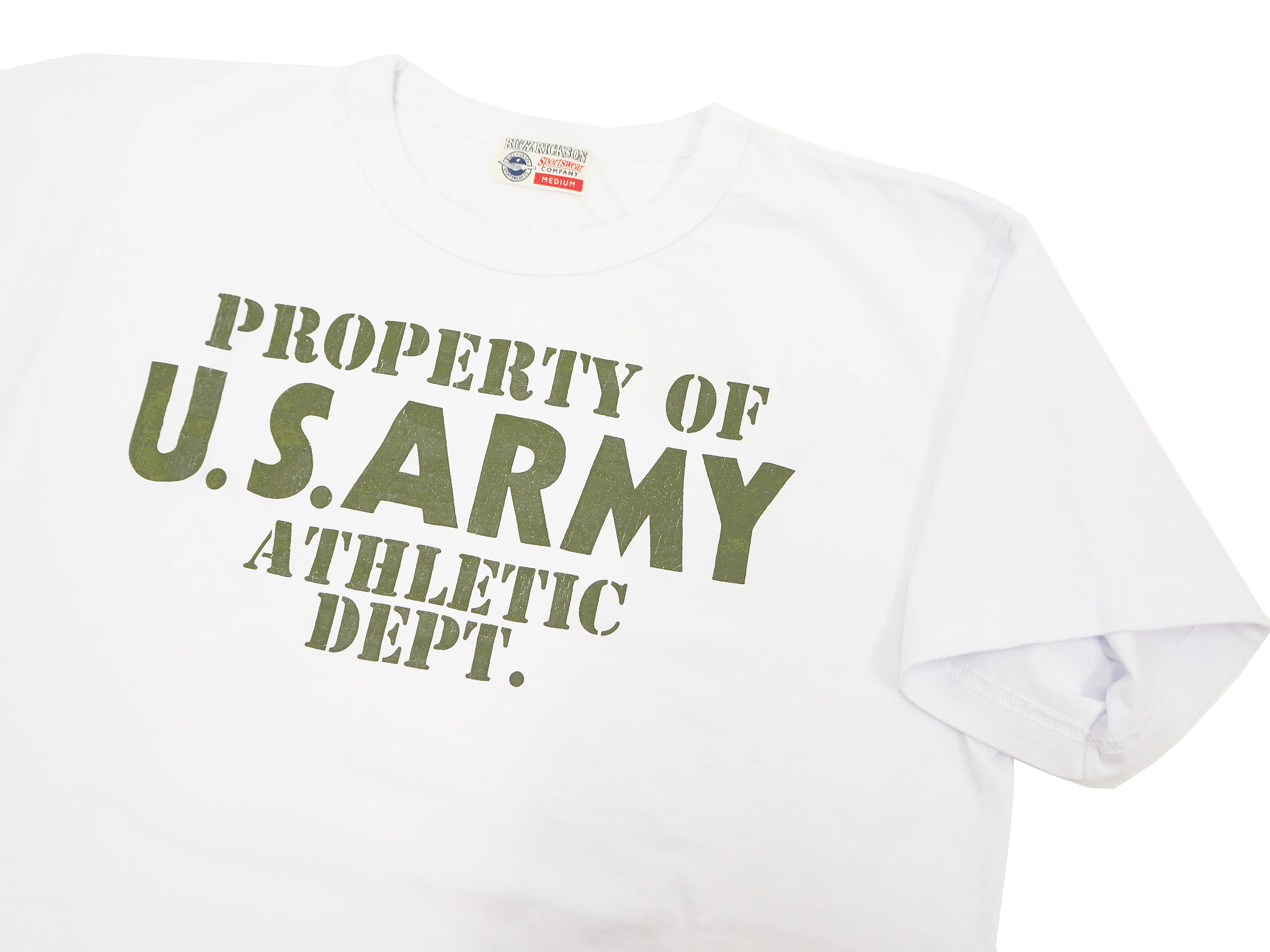 Buzz Rickson T-shirt Men's U.S. Army Athletic Department Military Graphic Short Sleeve Loopwheeled Tee BR79348 101 White - Image 7