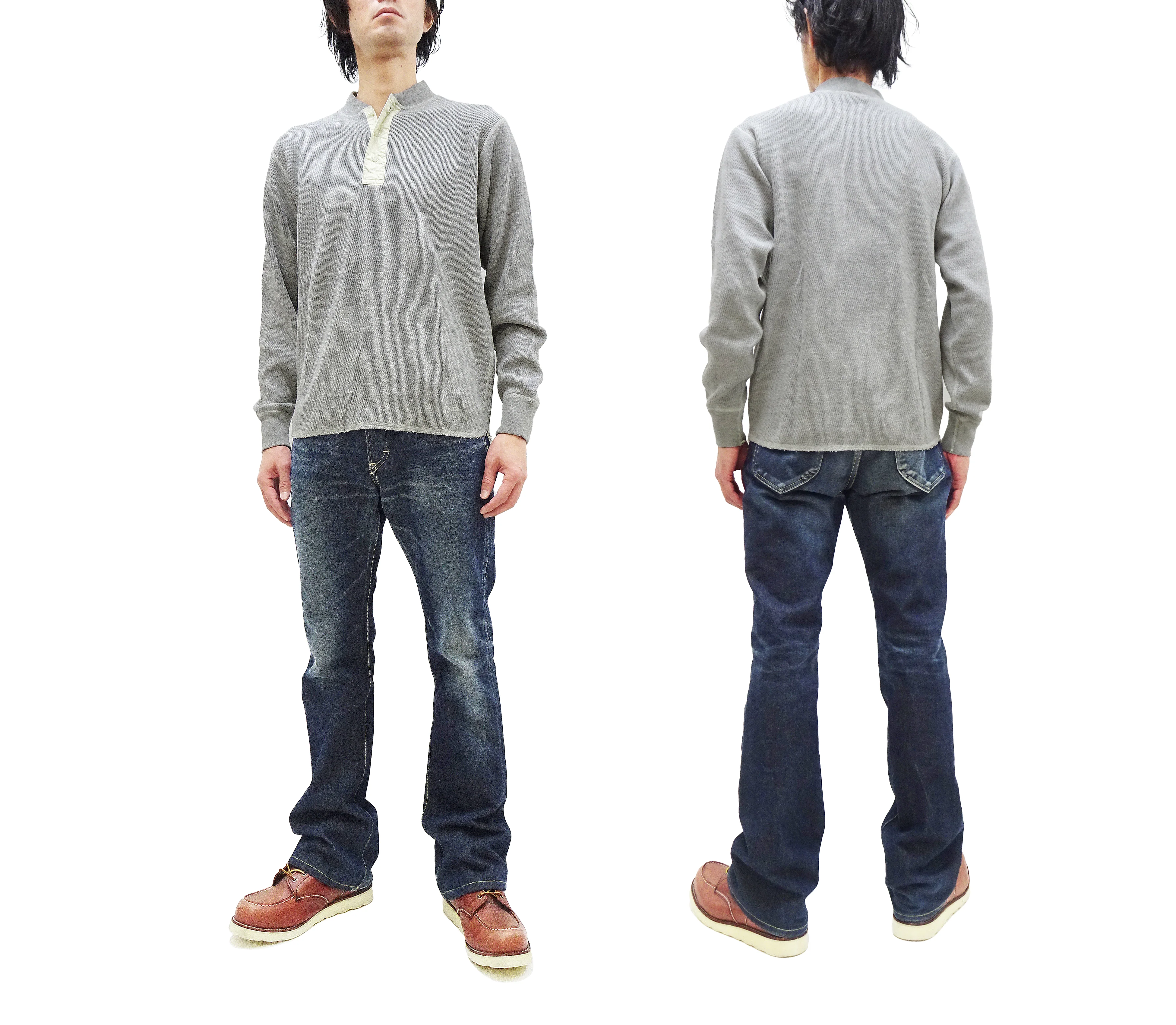 Buzz Rickson Waffle-Knit Thermal Henley T-Shirt Men's Long Sleeve Plain 3-Button Placket Heavyweight Thermal Tee BR68130 113 Heather-Gray - Image 3