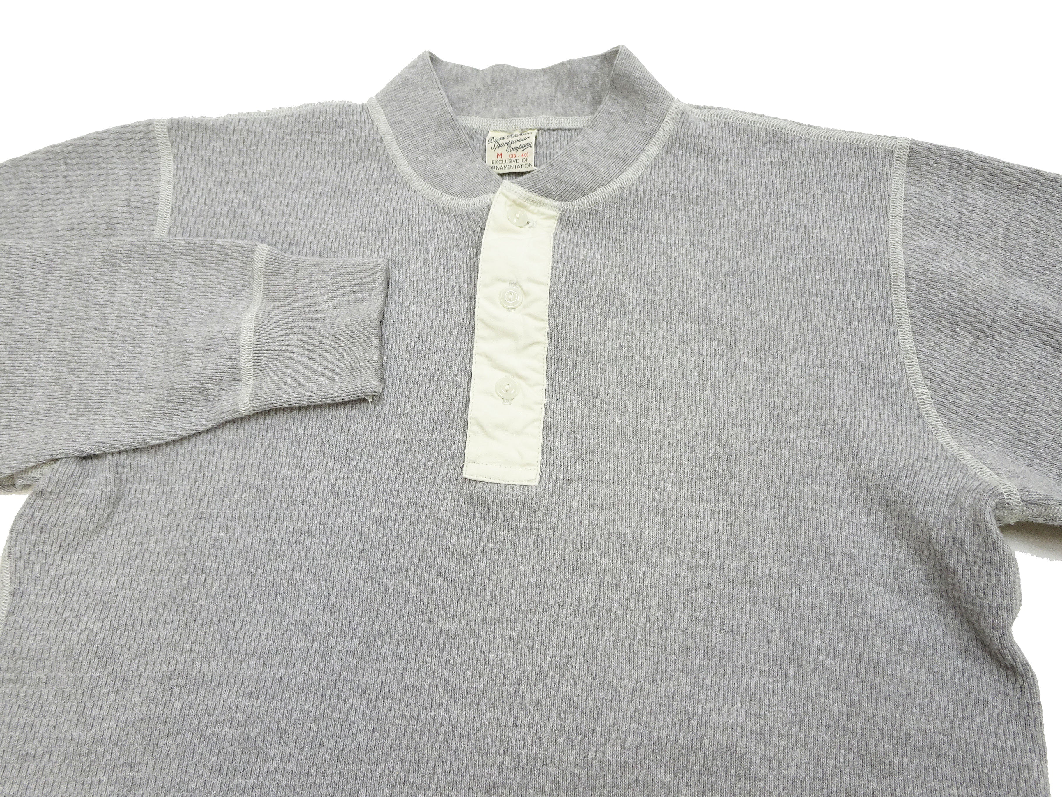Buzz Rickson Waffle-Knit Thermal Henley T-Shirt Men's Long Sleeve Plain 3-Button Placket Heavyweight Thermal Tee BR68130 113 Heather-Gray - Image 7