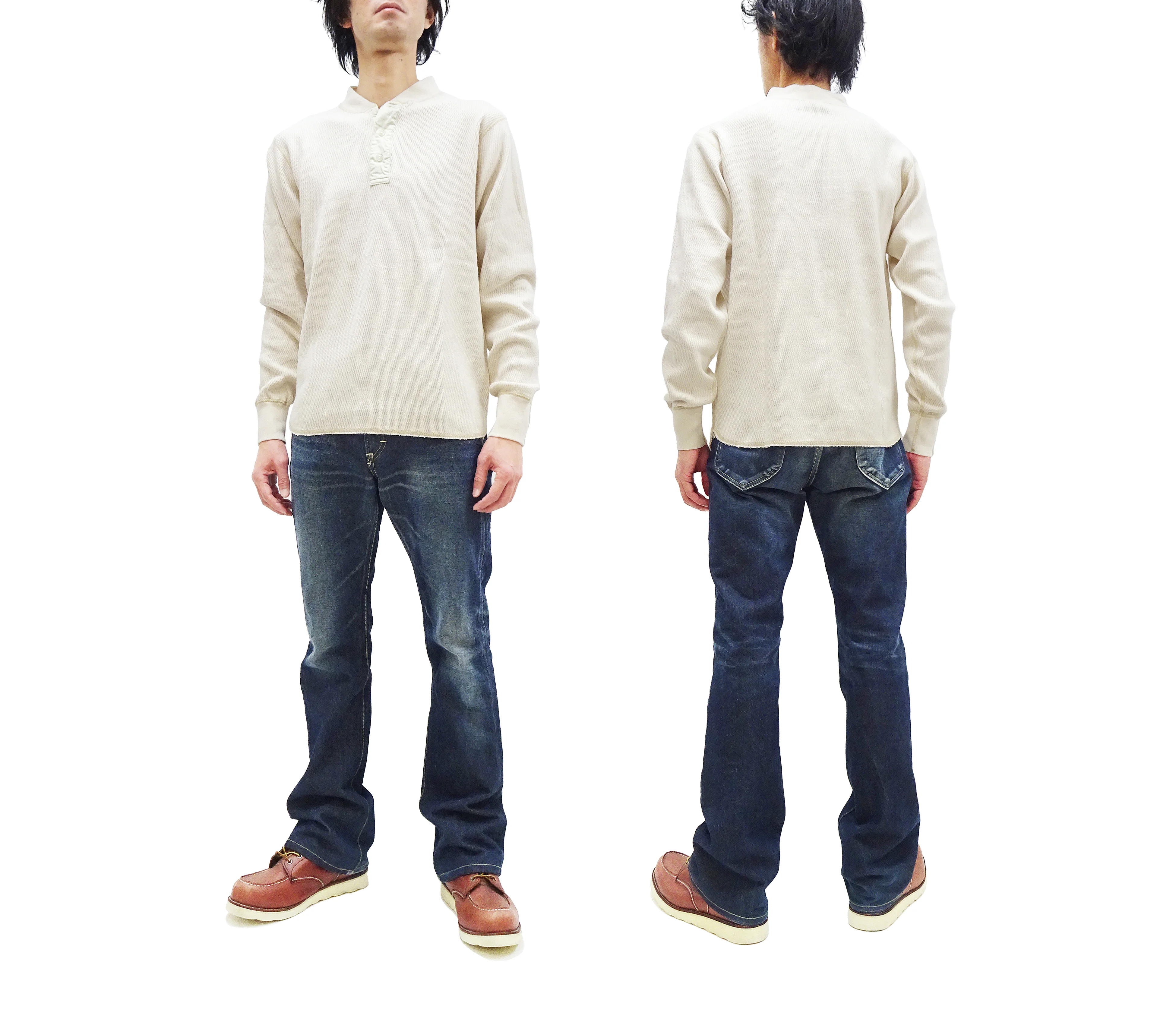 Buzz Rickson Waffle-Knit Thermal Henley T-Shirt Men's Long Sleeve Plain 3-Button Placket Heavyweight Thermal Tee BR68130 109 Natural - Image 3
