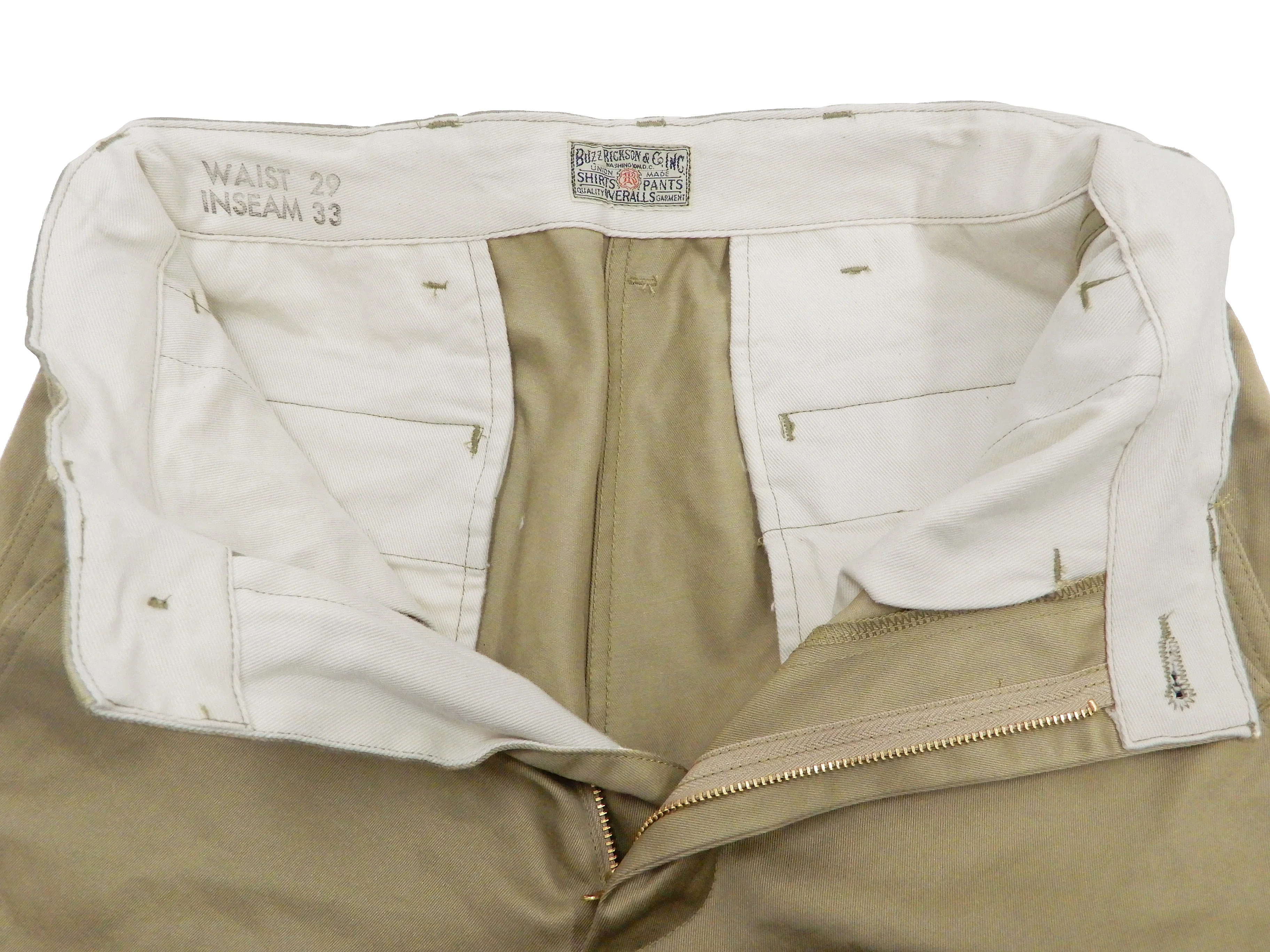 Buzz Rickson's Men's Original Spec Chinos 8.2 oz. Cotton Twill High-Rise Slimmer Straight Fit Military Chino Trousers with Zipper Fly Made in Japan (BR40025, 02 Khaki One Wash) - Image 10