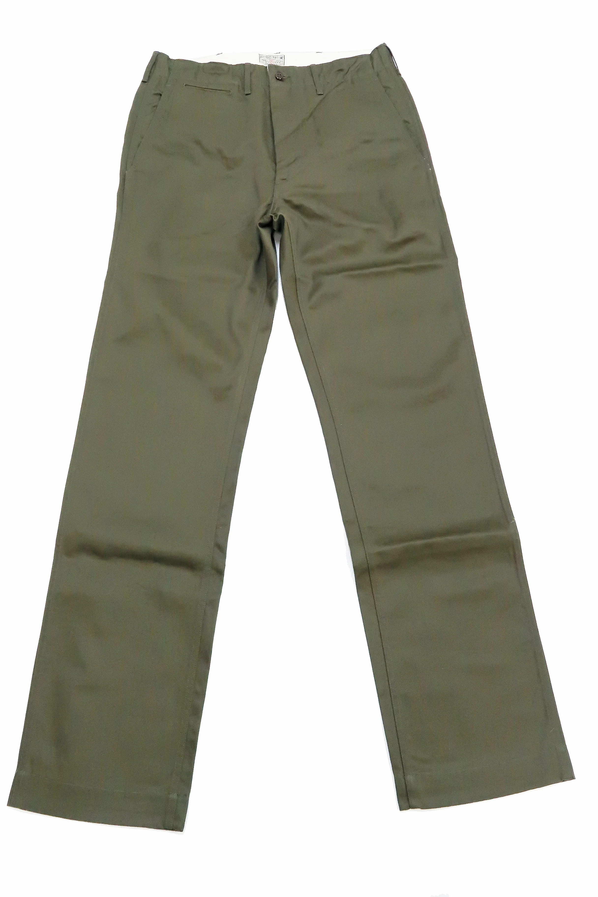 Buzz Rickson's Men's Original Spec Chinos 8.2 oz. Cotton Twill High-Rise Slimmer Straight Fit Military Chino Trousers with Zipper Fly Made in Japan (BR40025, 03 Olive One Wash) - Image 8